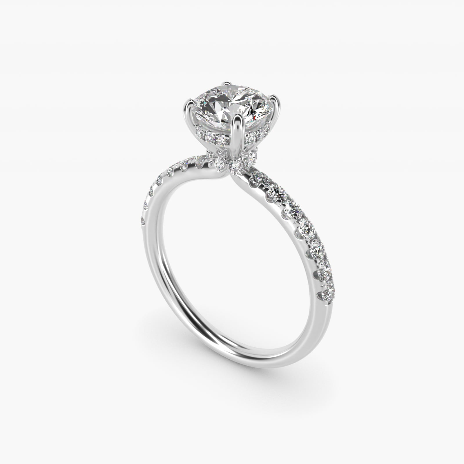 Crown PavŽ Hidden Halo Diamond Engagement Ring In 14K White Gold By James Allen - Round Center
