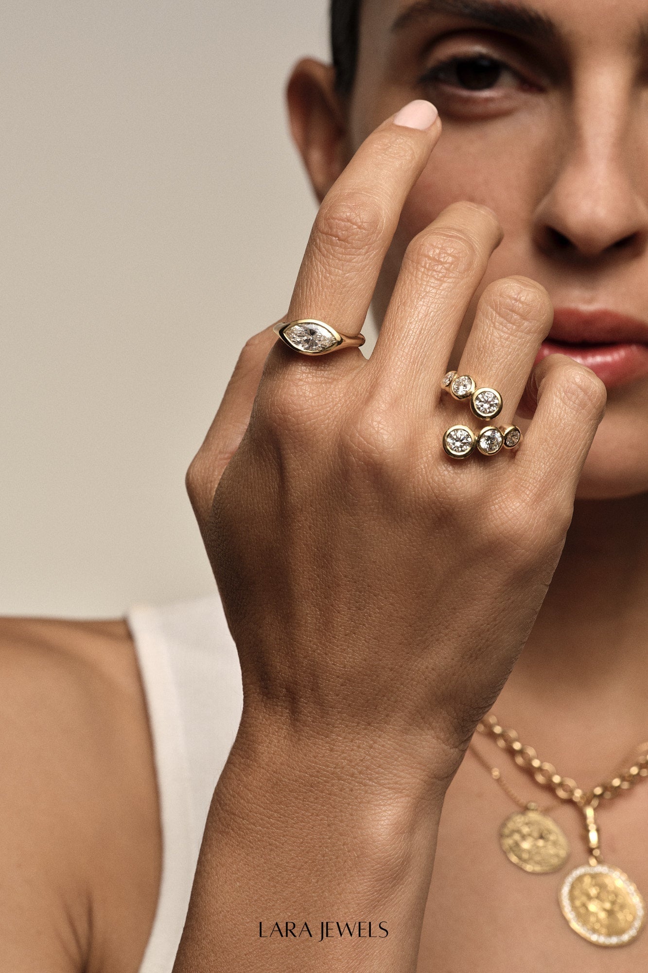 Insignia Marquise Diamond Ring 18K Yellow Gold - Lifestyle