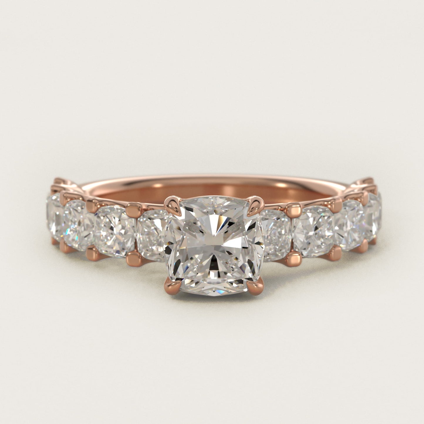 Cushion-Cut Diamond Engagement Ring in 18k Rose Gold - Cushion Center