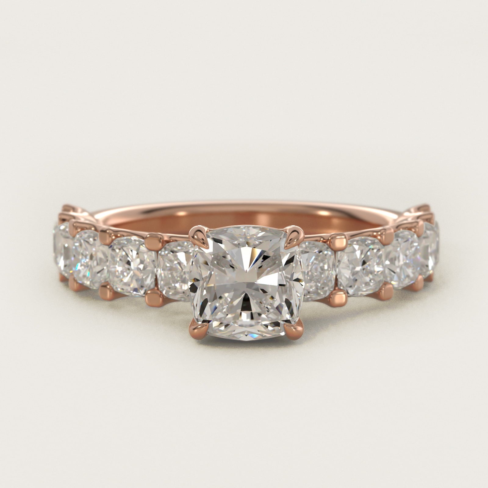 Cushion-Cut Diamond Engagement Ring in 18k Rose Gold - Cushion Center