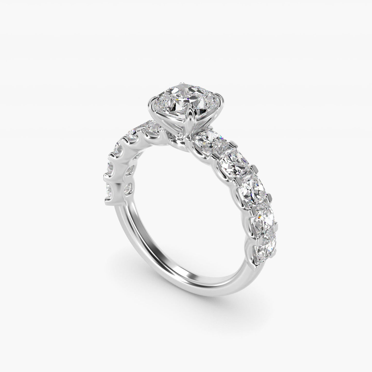 Cushion-Cut Diamond Engagement Ring in 18k White Gold - Cushion Center