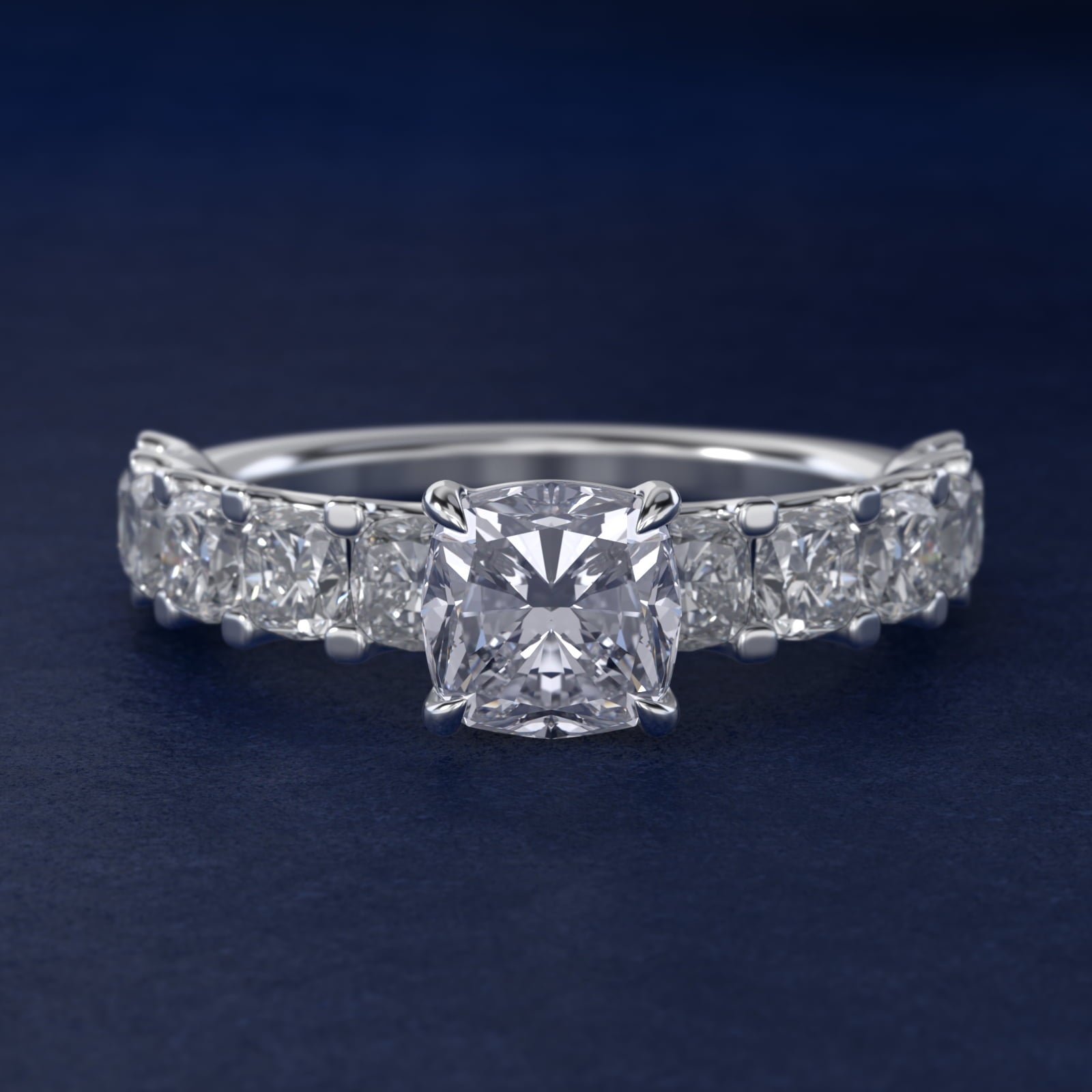 Cushion-Cut Diamond Engagement Ring in 18k White Gold - Cushion Center