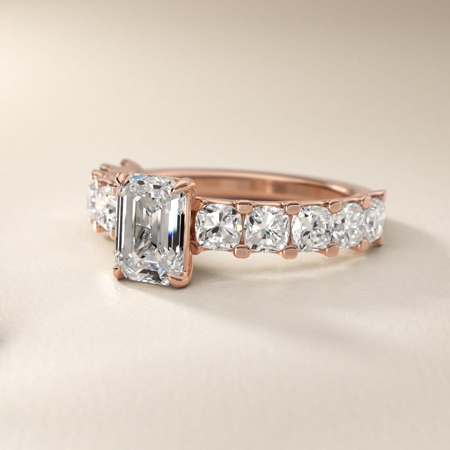 Cushion-Cut Diamond Engagement Ring in 18k Rose Gold - Emerald Center