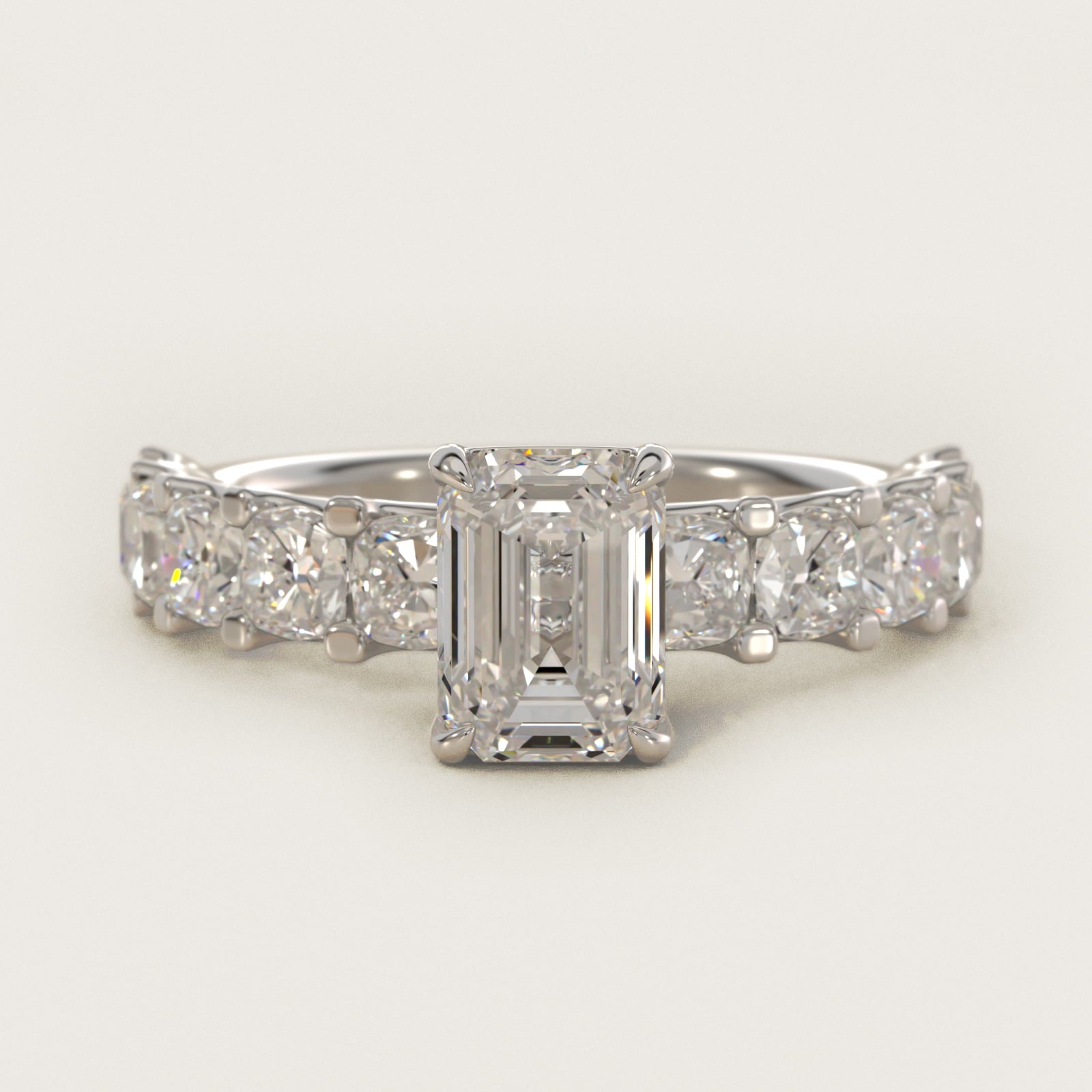 Cushion-Cut Diamond Engagement Ring in 18k White Gold - Emerald Center
