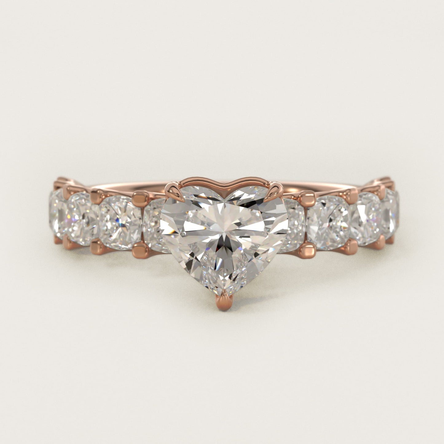 Cushion-Cut Diamond Engagement Ring in 18k Rose Gold - Heart Center
