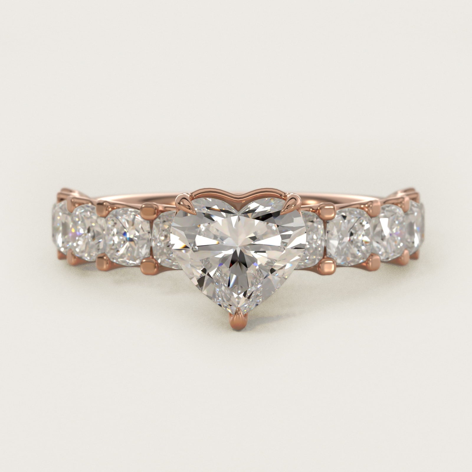 Cushion-Cut Diamond Engagement Ring in 18k Rose Gold - Heart Center