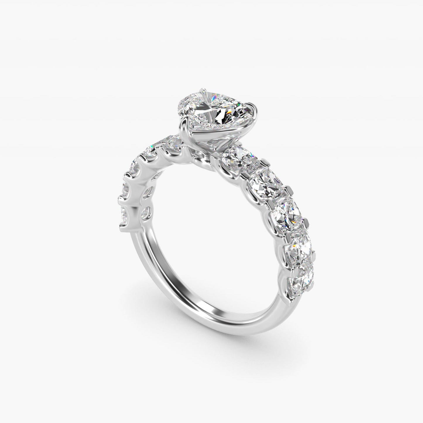 Cushion-Cut Diamond Engagement Ring in 14k White Gold - Heart Center