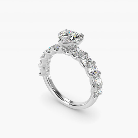 Cushion-Cut Diamond Engagement Ring in 18k White Gold - Heart Center