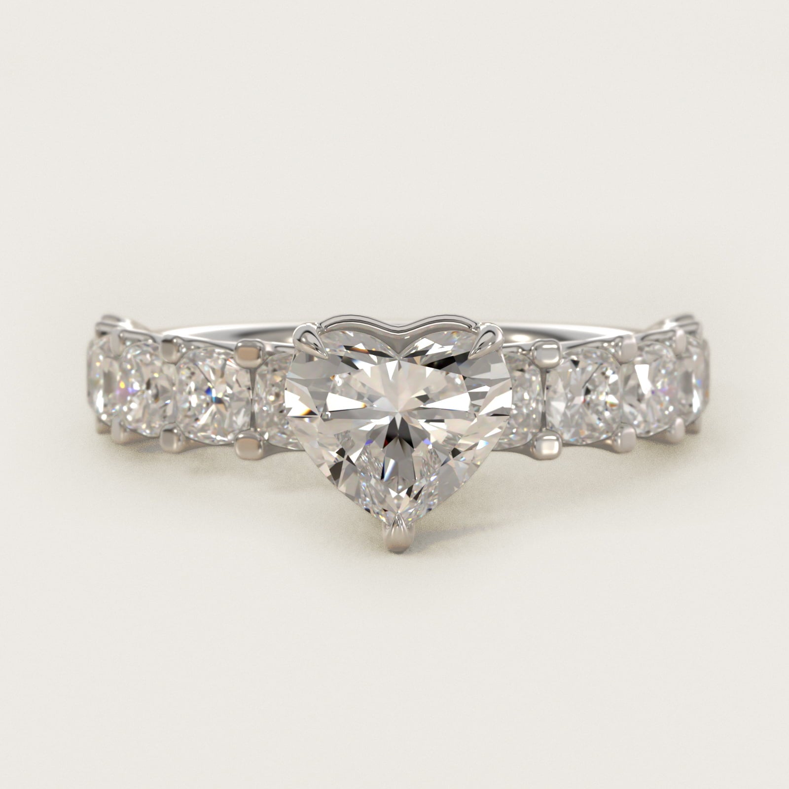Cushion-Cut Diamond Engagement Ring in 14k White Gold - Heart Center