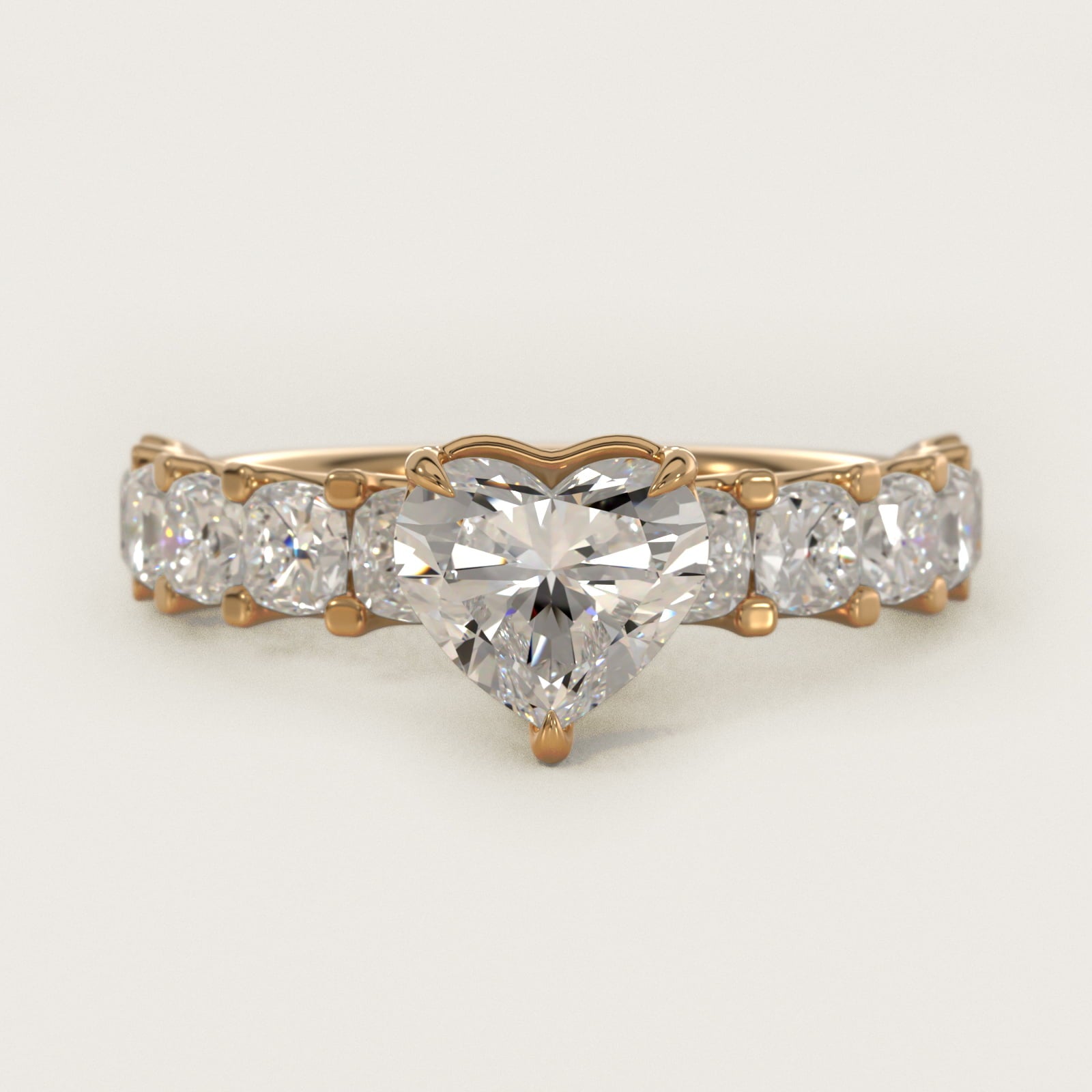 Cushion-Cut Diamond Engagement Ring in 18k Yellow Gold - Heart Center