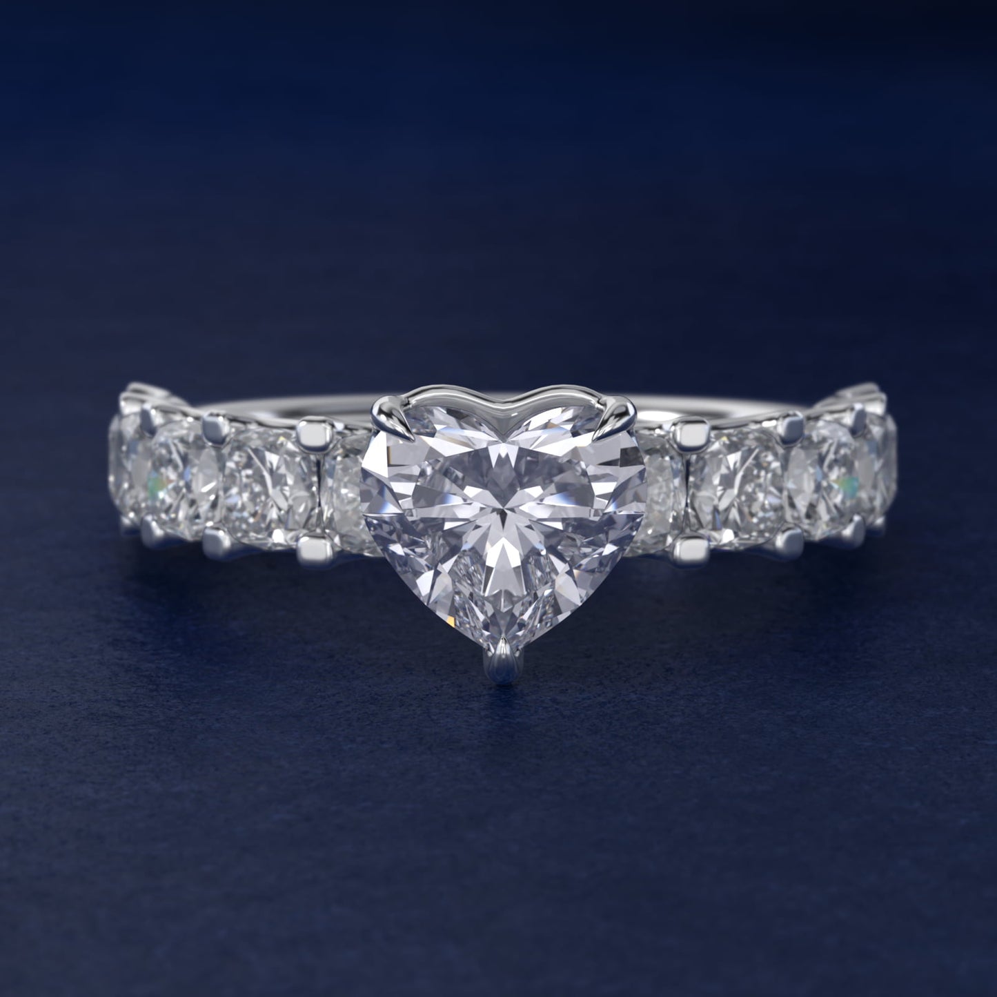 Cushion-Cut Diamond Engagement Ring in Platinum - Heart Center
