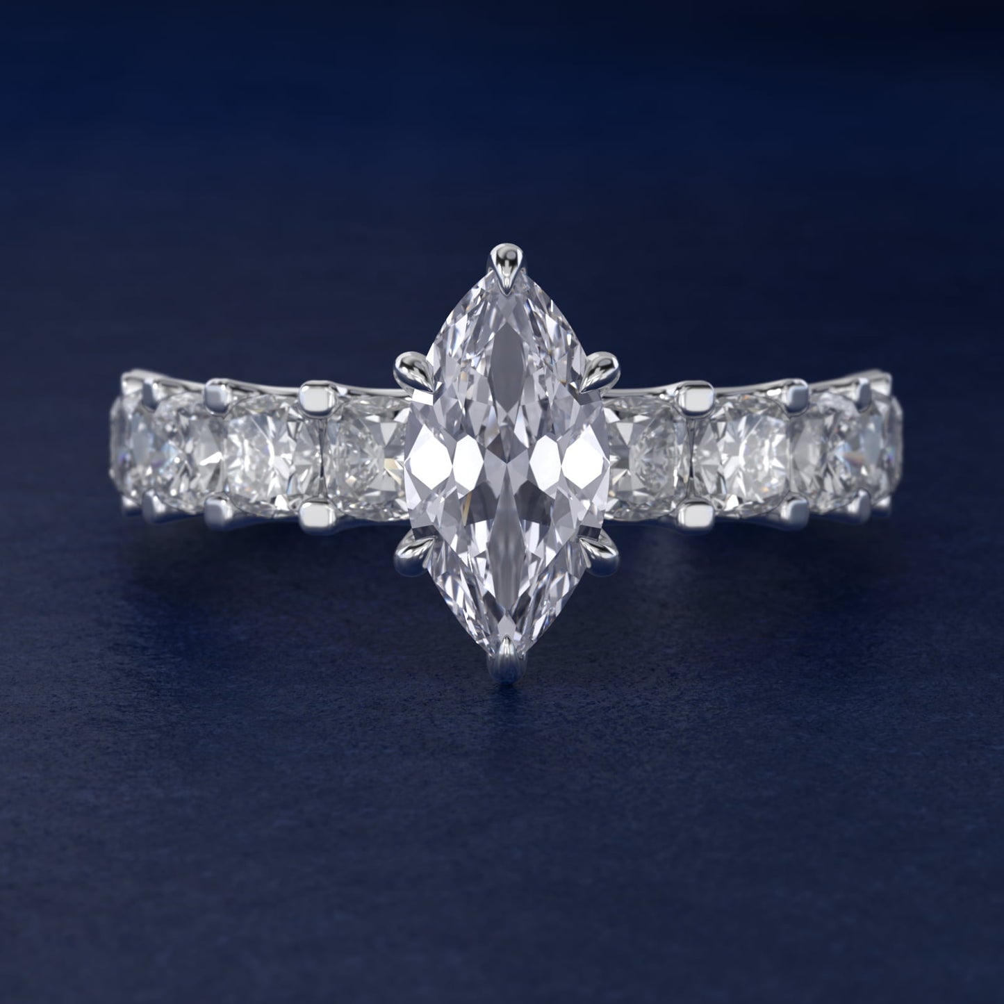 Cushion-Cut Diamond Engagement Ring in Platinum - Marquise Center