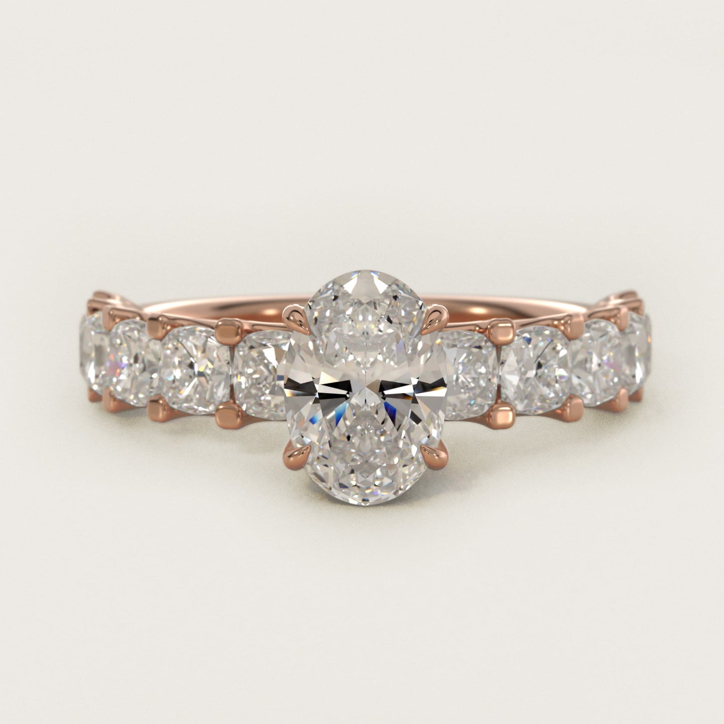 Cushion-Cut Diamond Engagement Ring in 14k Rose Gold - Oval Center