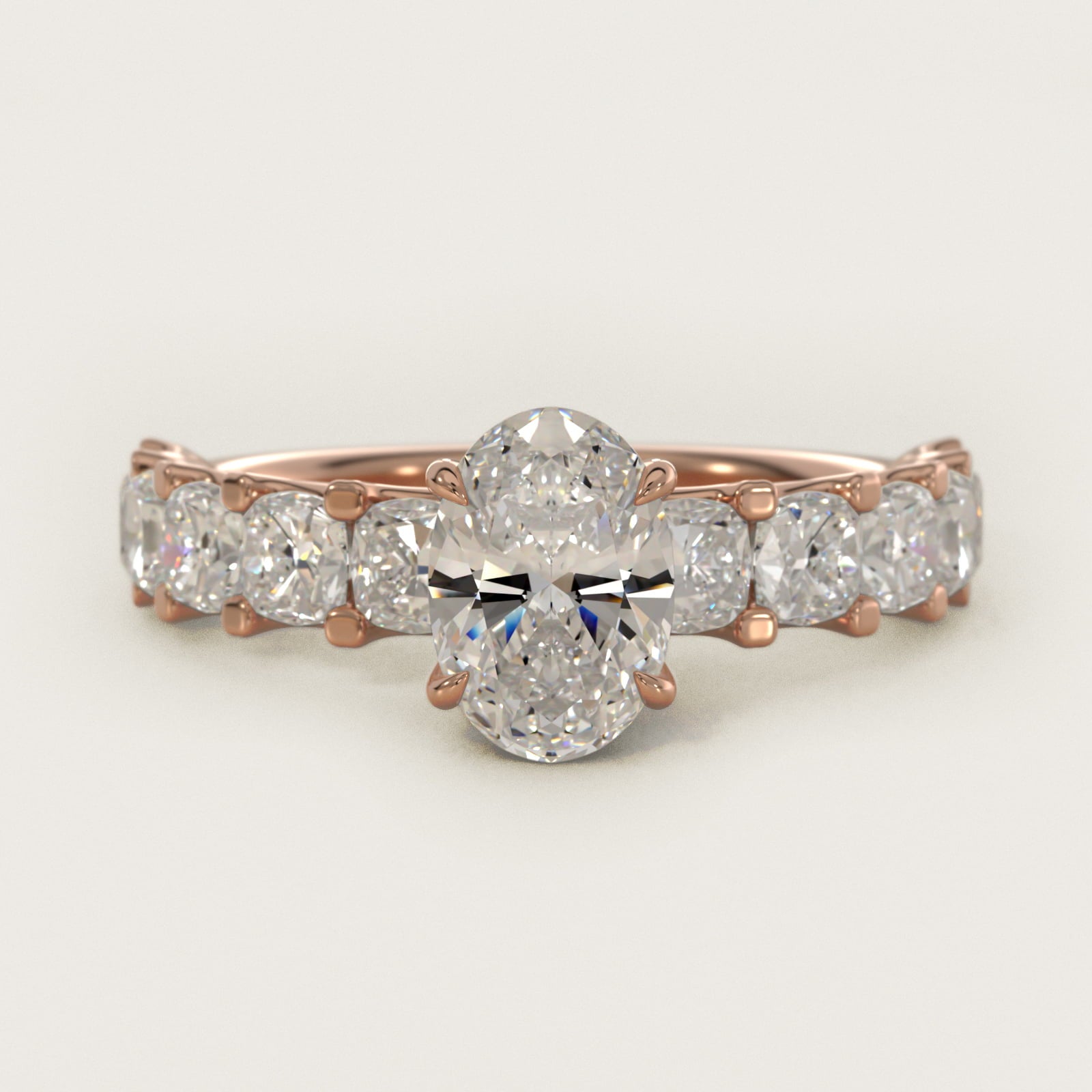 Cushion-Cut Diamond Engagement Ring in 18k Rose Gold - Oval Center