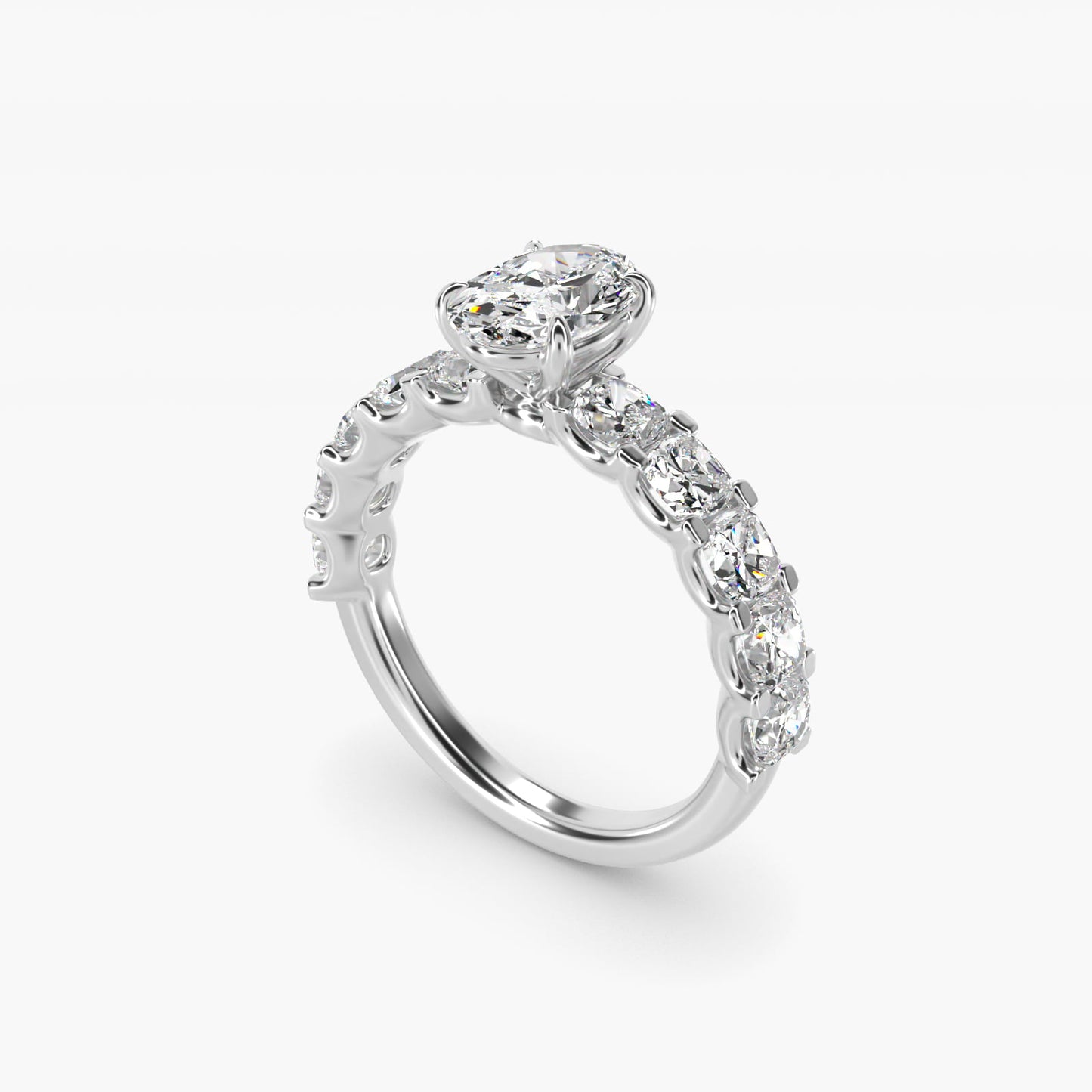 Cushion-Cut Diamond Engagement Ring in 14k White Gold - Oval Center