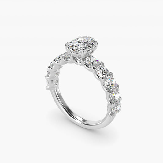 Cushion-Cut Diamond Engagement Ring in 18k White Gold - Oval Center