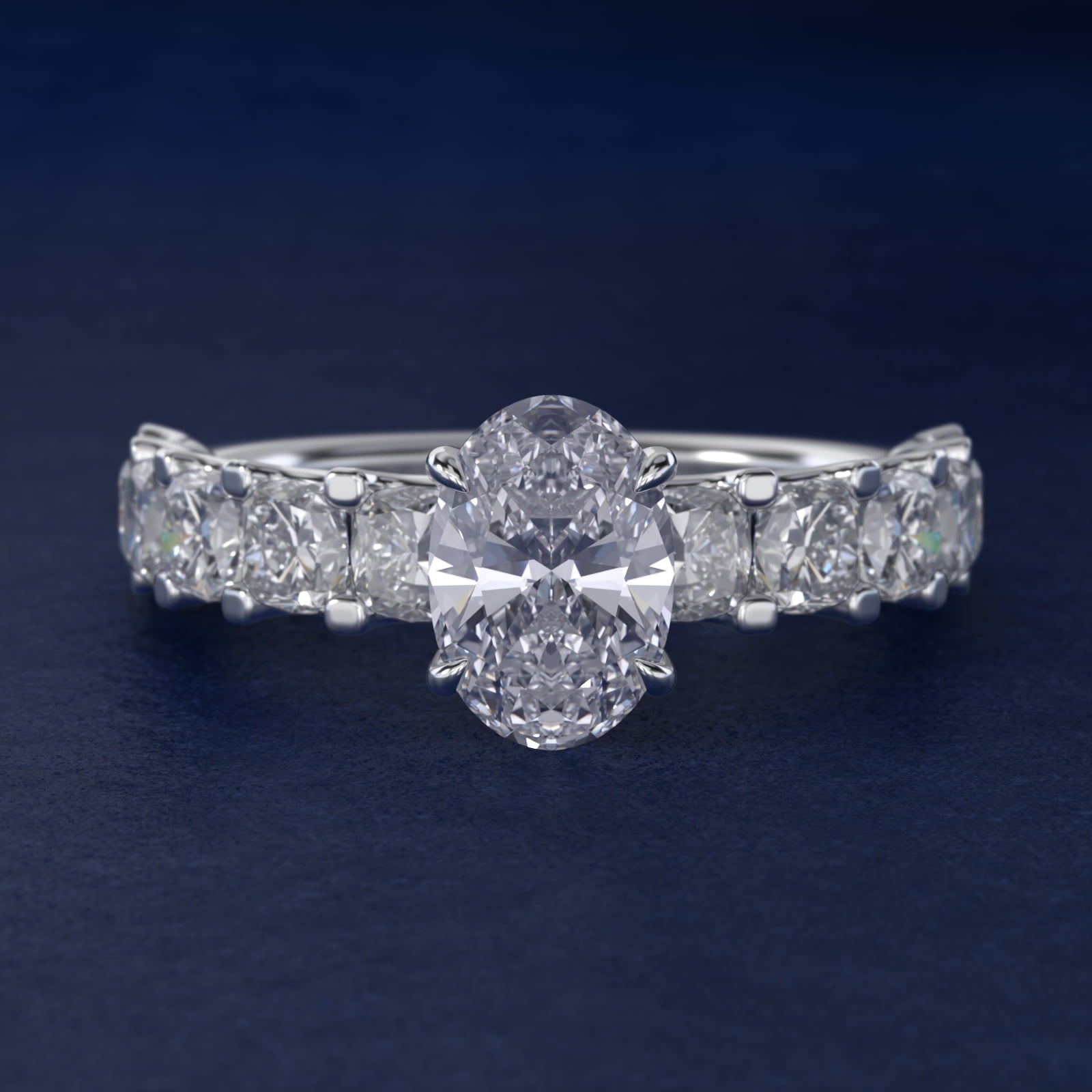 Cushion-Cut Diamond Engagement Ring in 14k White Gold - Oval Center