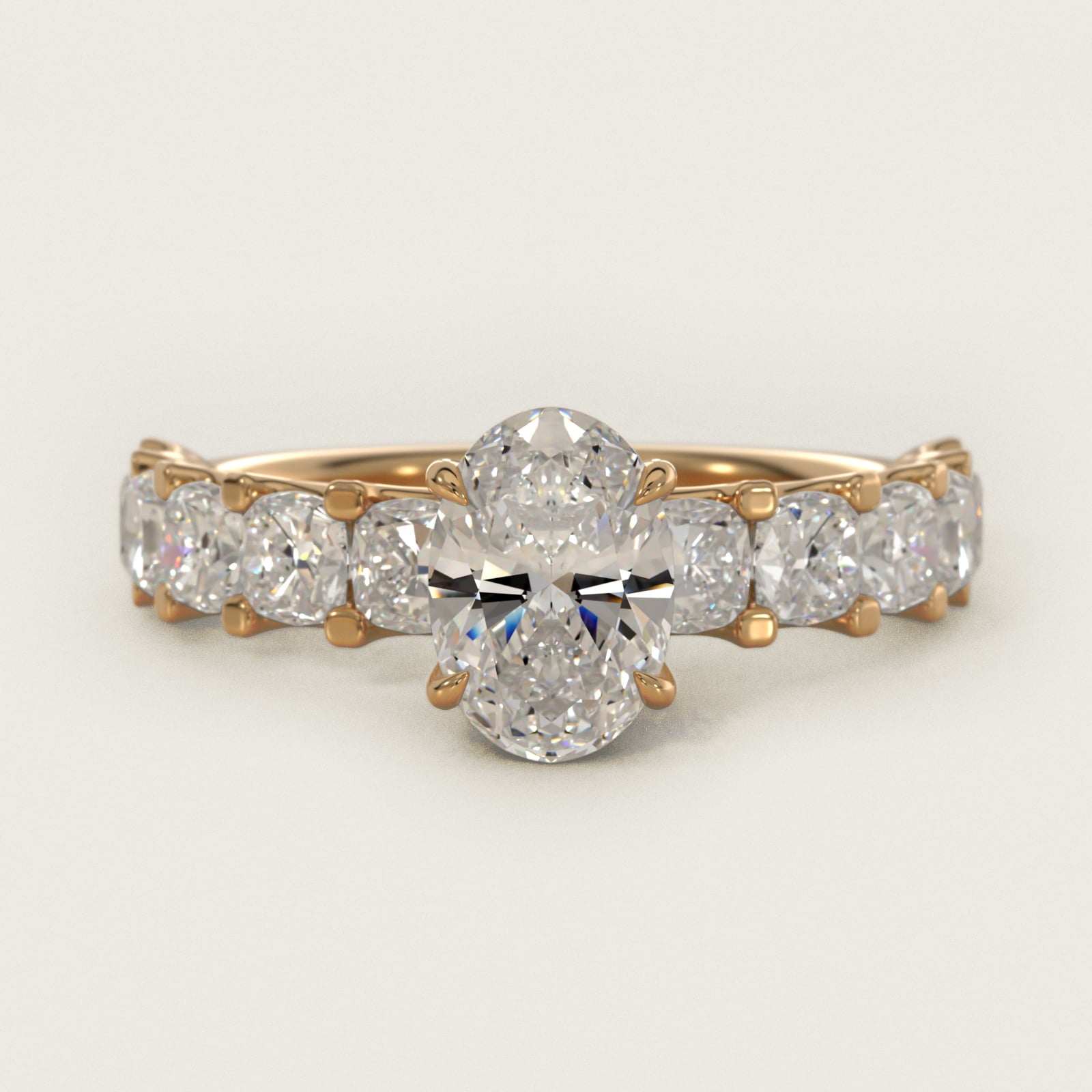 Cushion-Cut Diamond Engagement Ring in 18k Yellow Gold - Oval Center
