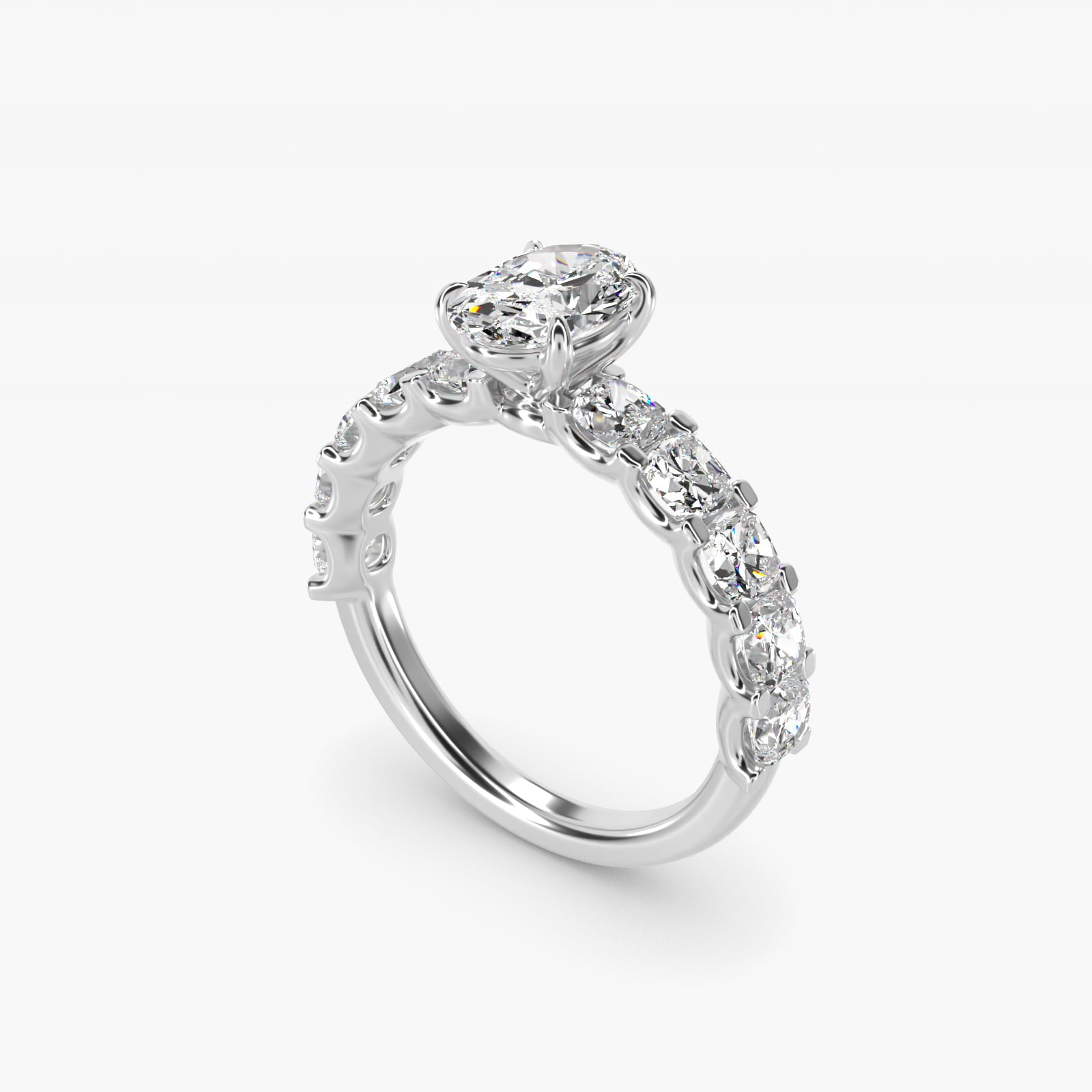 Cushion-Cut Diamond Engagement Ring in Platinum - Oval Center