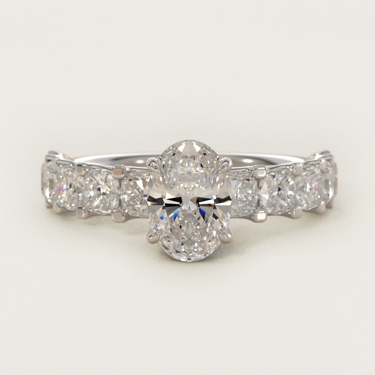 Cushion-Cut Diamond Engagement Ring in Platinum - Oval Center