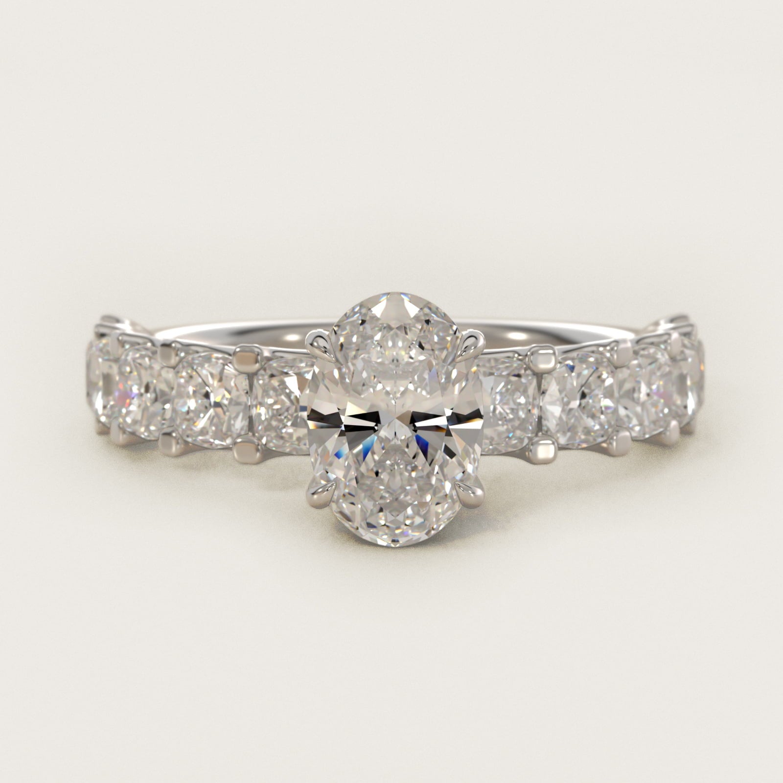 Cushion-Cut Diamond Engagement Ring in Platinum - Oval Center