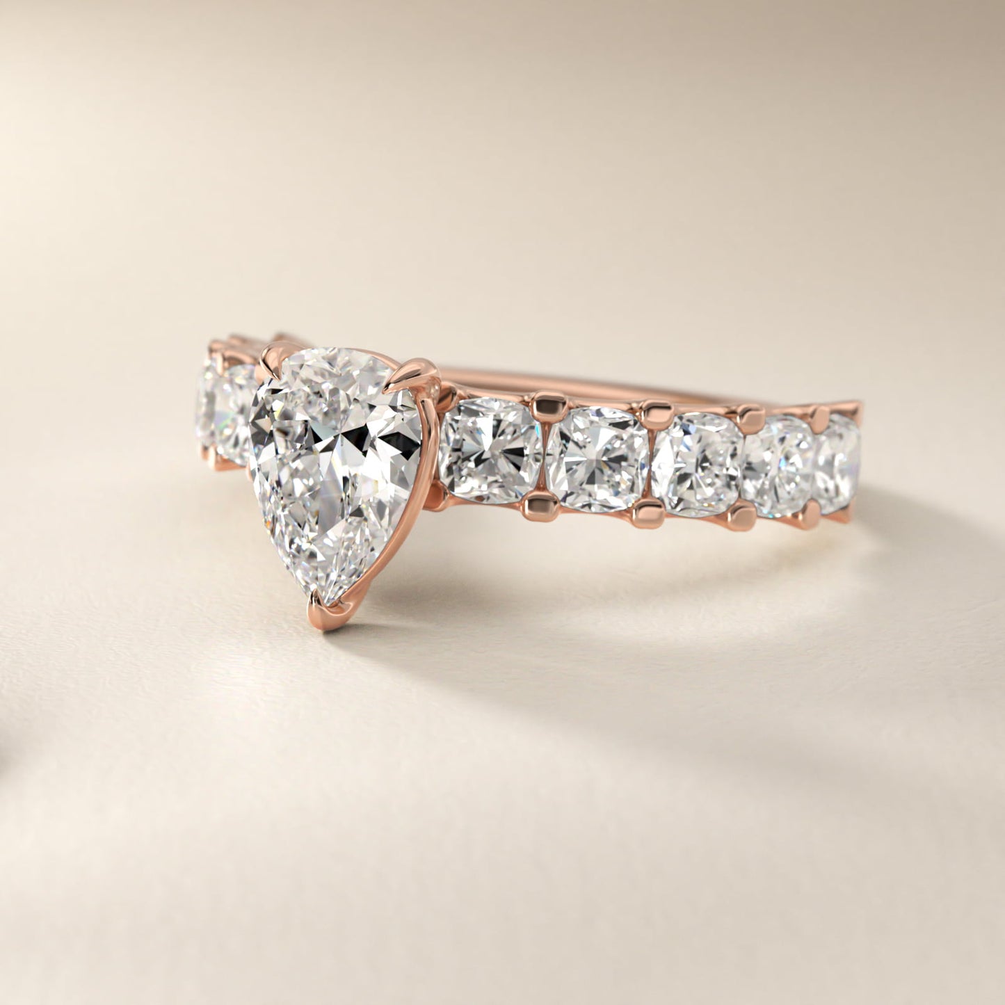 Cushion-Cut Diamond Engagement Ring in 14k Rose Gold - Pear Center