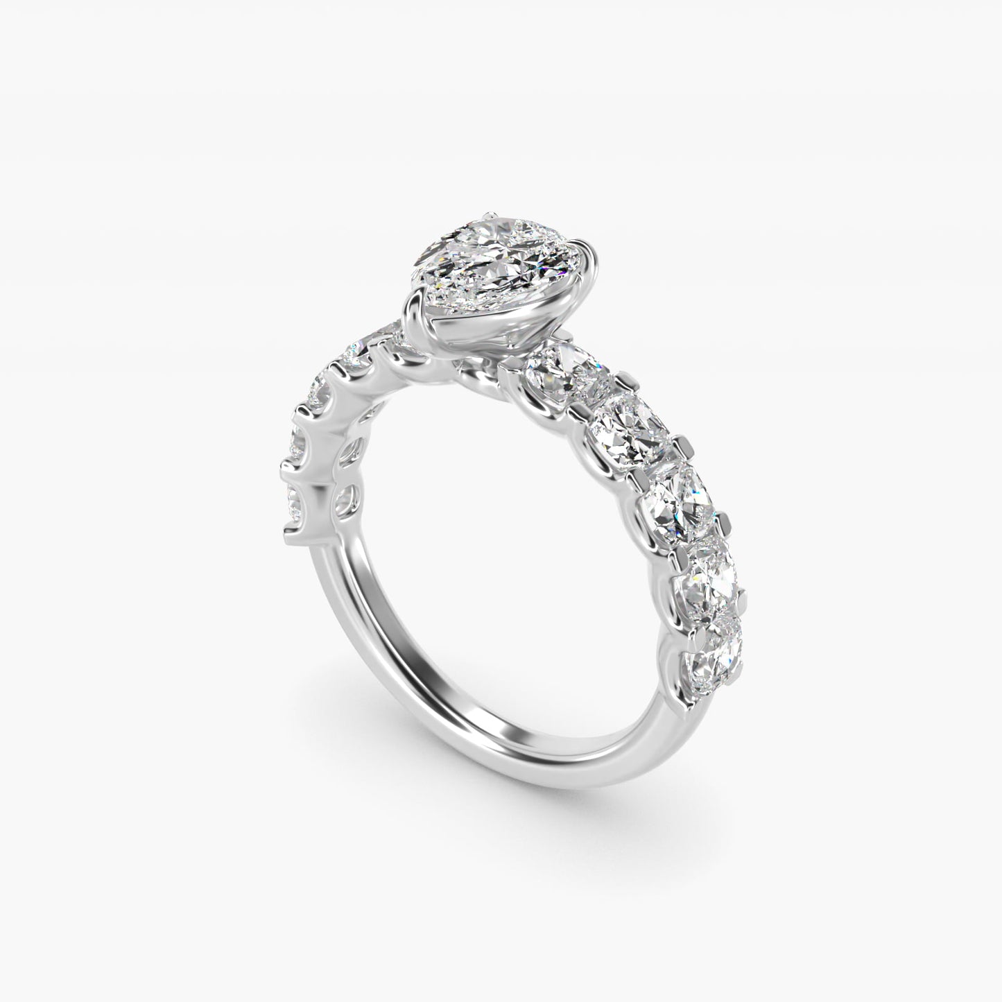 Cushion-Cut Diamond Engagement Ring in 18k White Gold - Pear Center