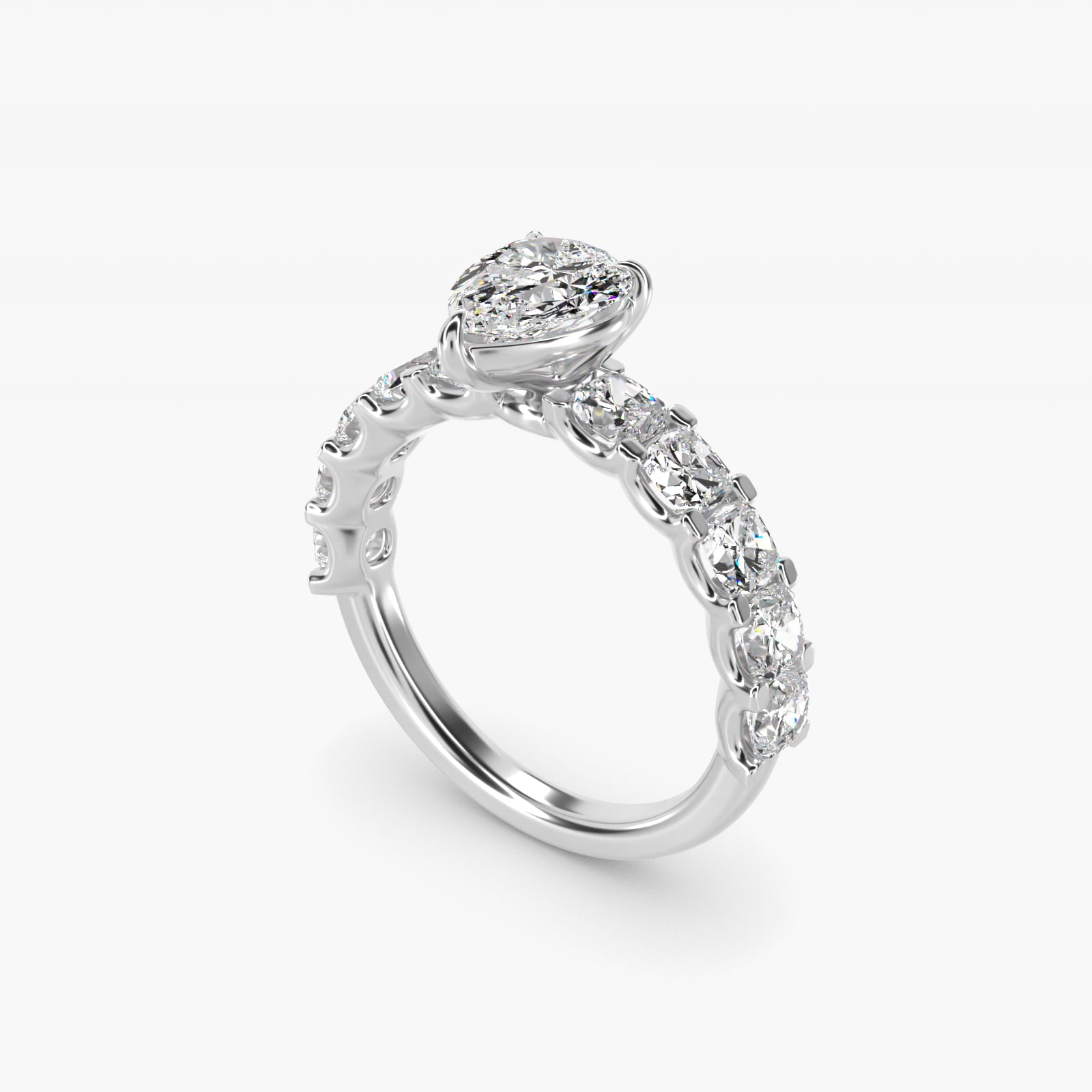 Cushion-Cut Diamond Engagement Ring in 18k White Gold - Pear Center