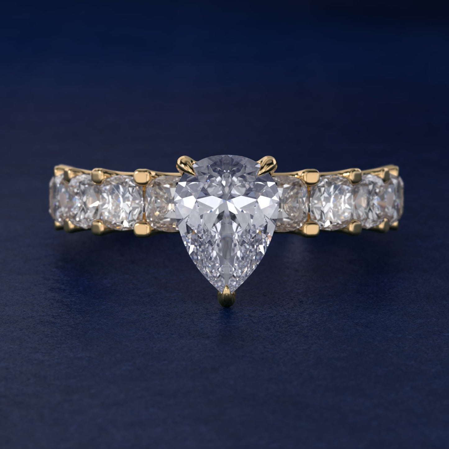 Cushion-Cut Diamond Engagement Ring in 14k Yellow Gold - Pear Center