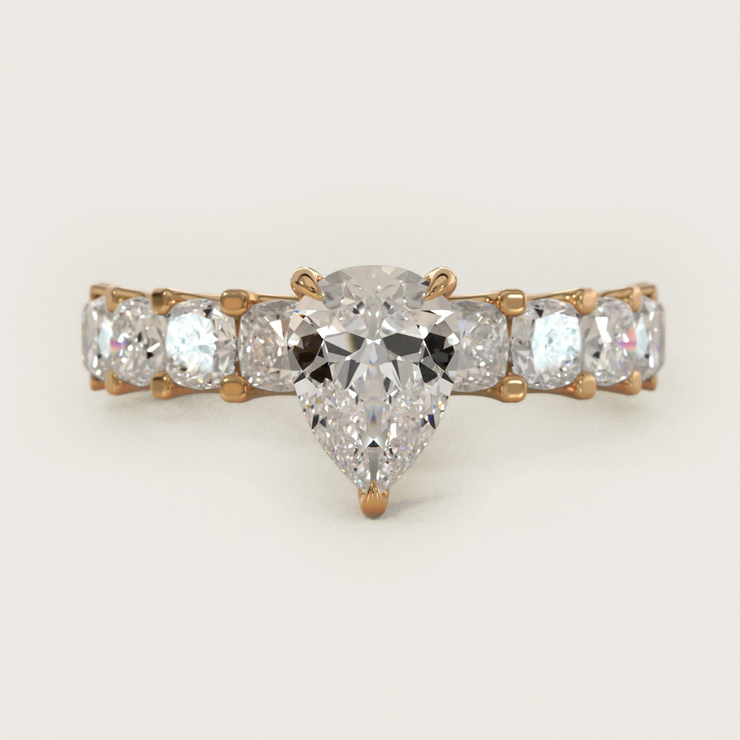 Cushion-Cut Diamond Engagement Ring in 18k Yellow Gold - Pear Center