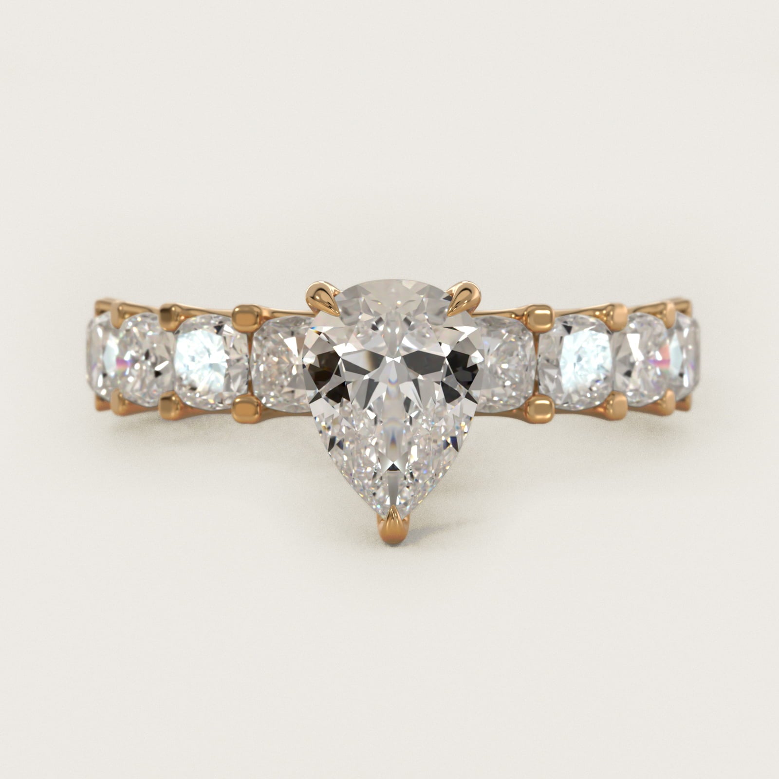Cushion-Cut Diamond Engagement Ring in 18k Yellow Gold - Pear Center