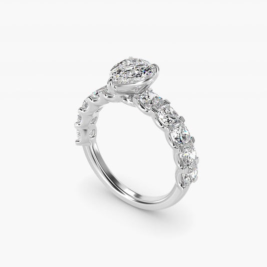 Cushion-Cut Diamond Engagement Ring in Platinum - Pear Center