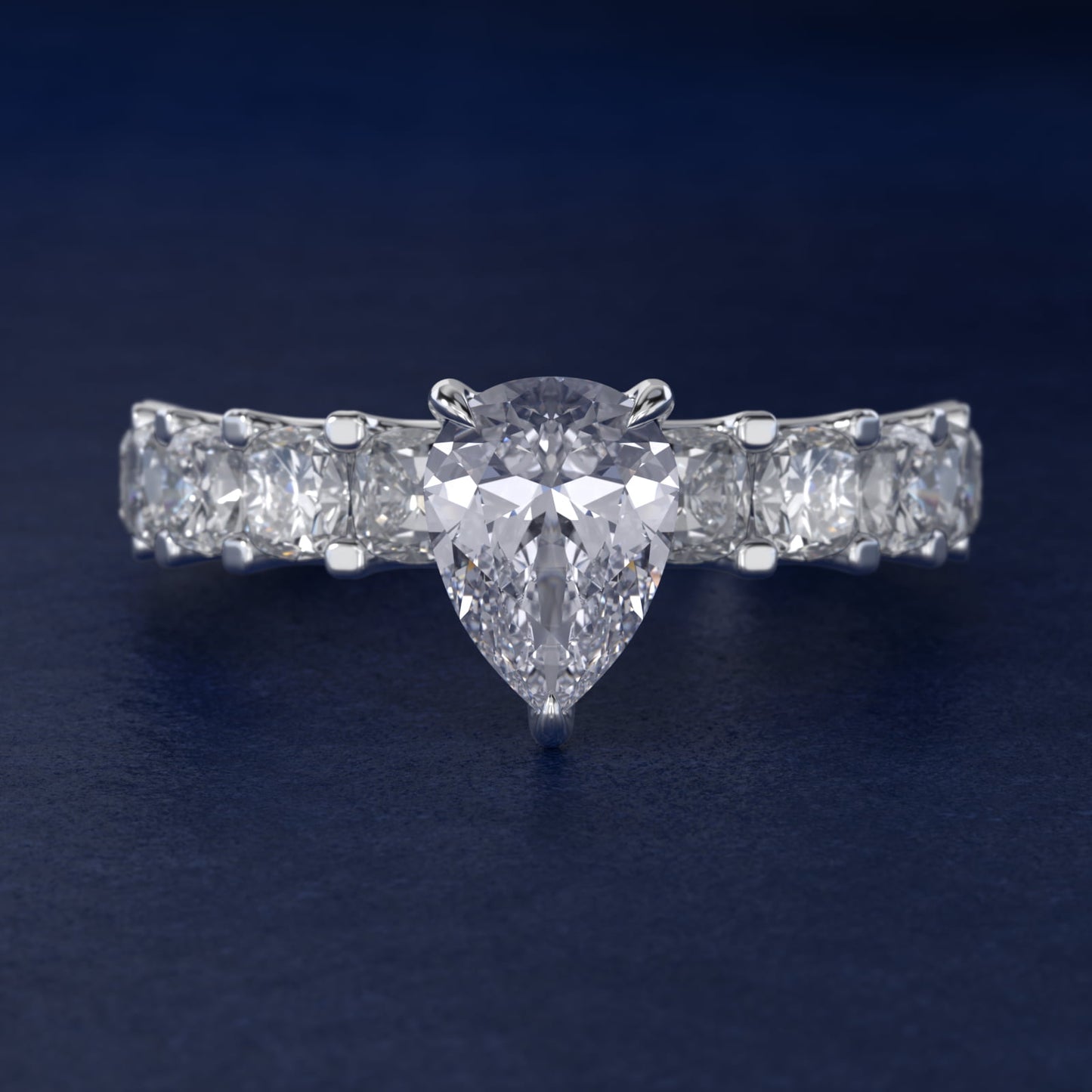 Cushion-Cut Diamond Engagement Ring in Platinum - Pear Center