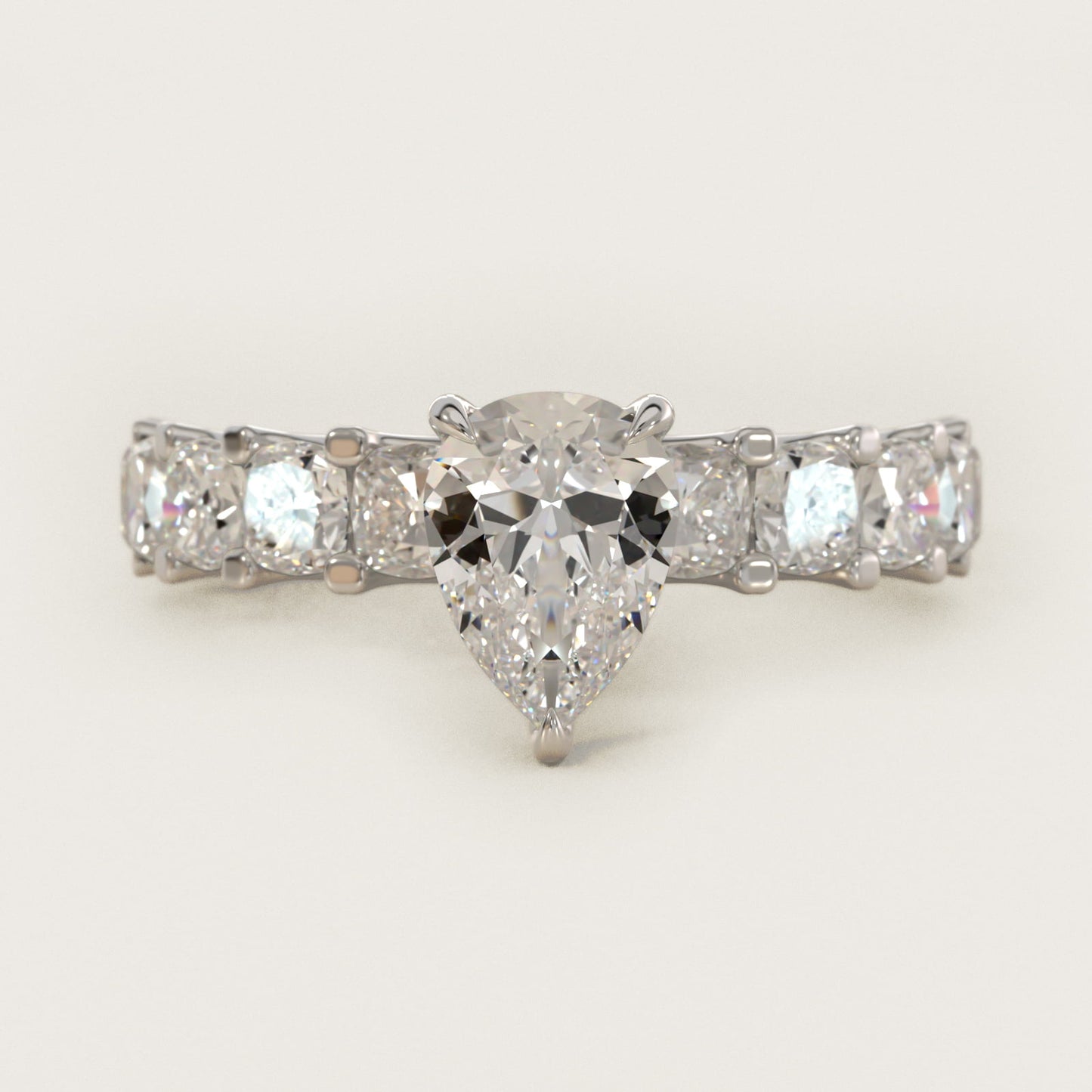 Cushion-Cut Diamond Engagement Ring in Platinum - Pear Center