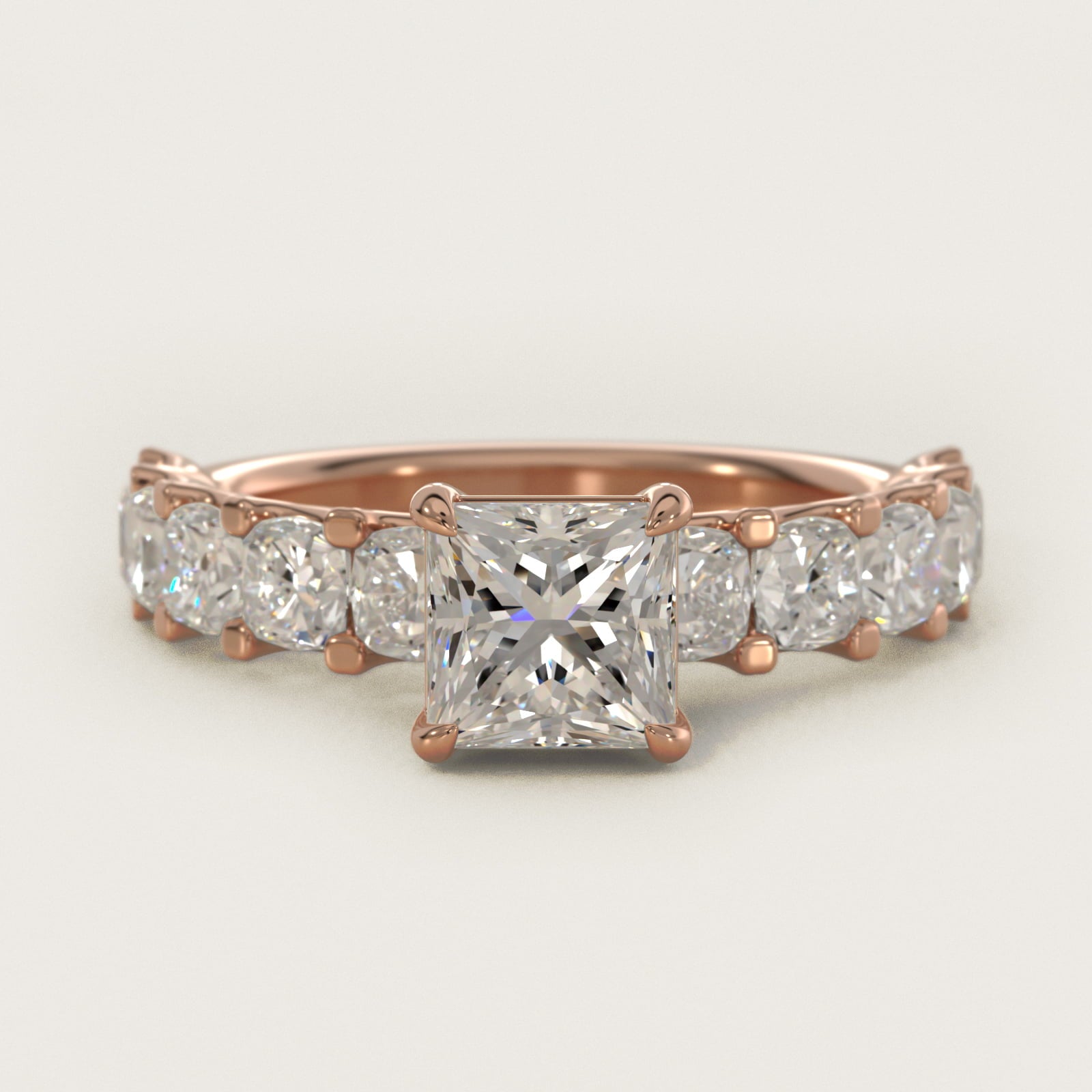 Cushion-Cut Diamond Engagement Ring in 14k Rose Gold - Princess Center