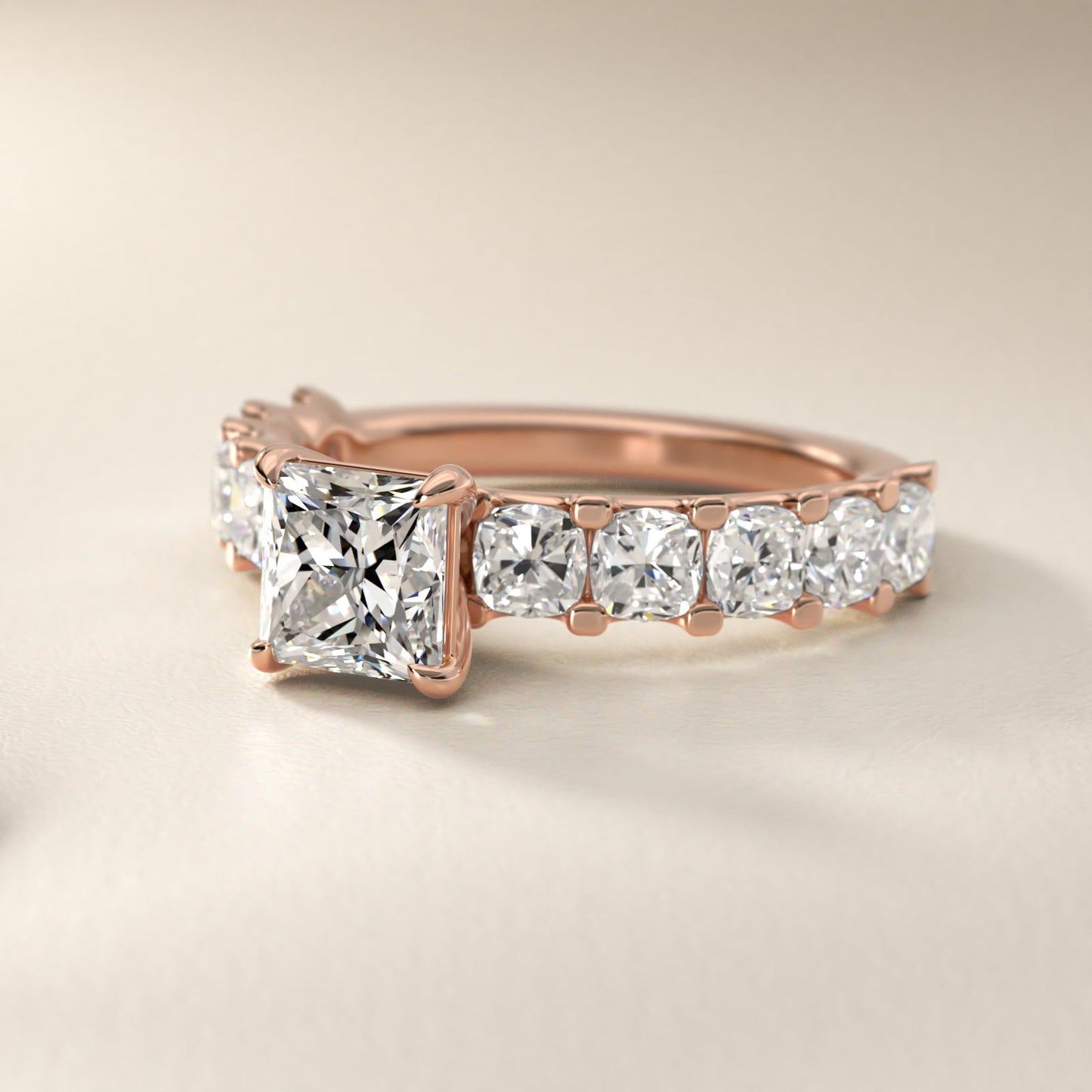 Cushion-Cut Diamond Engagement Ring in 18k Rose Gold - Princess Center
