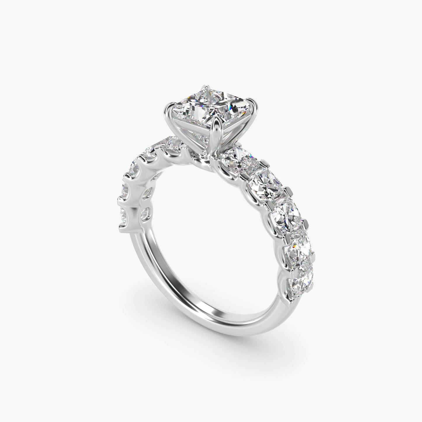 Cushion-Cut Diamond Engagement Ring in 18k White Gold - Princess Center