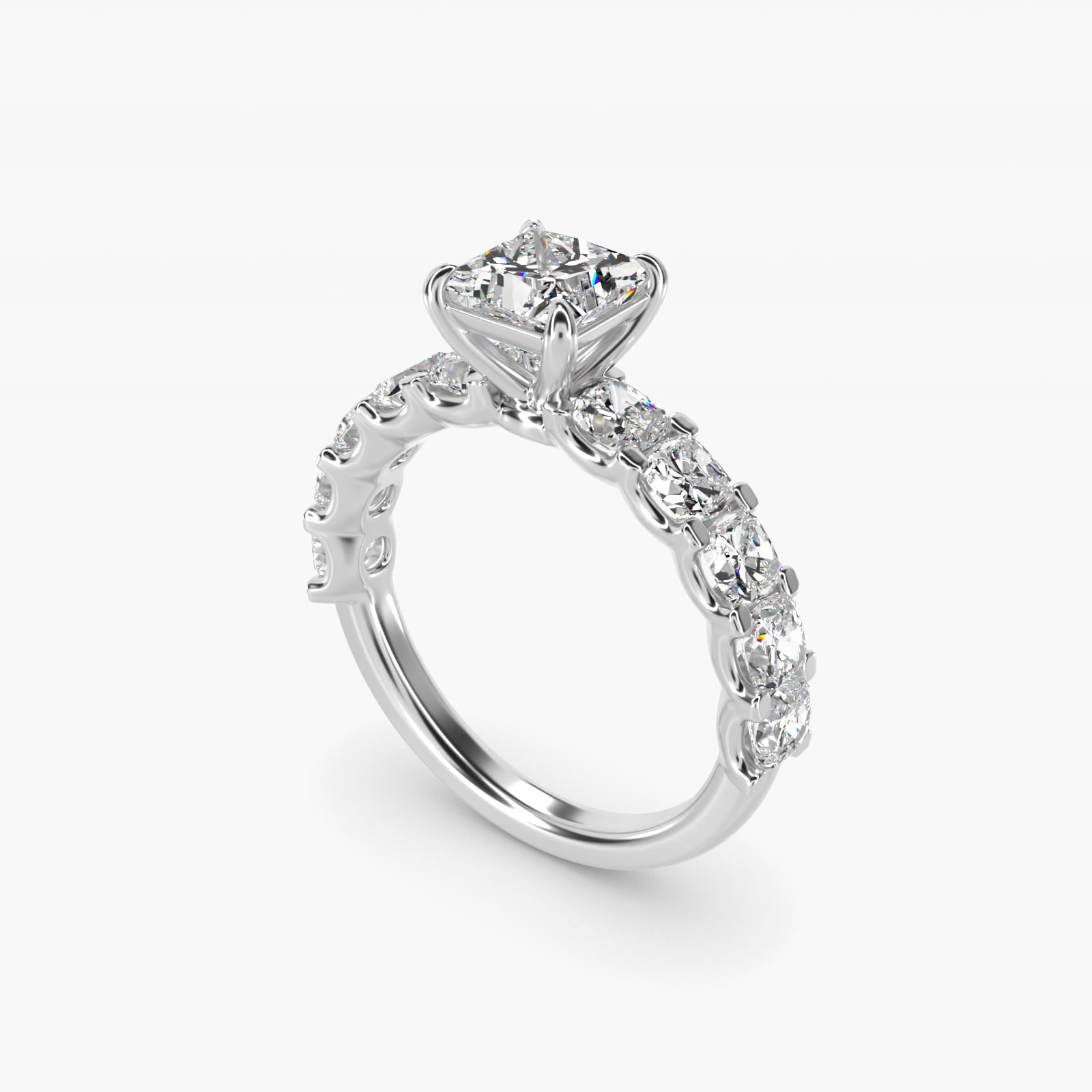 Cushion-Cut Diamond Engagement Ring in 18k White Gold - Princess Center