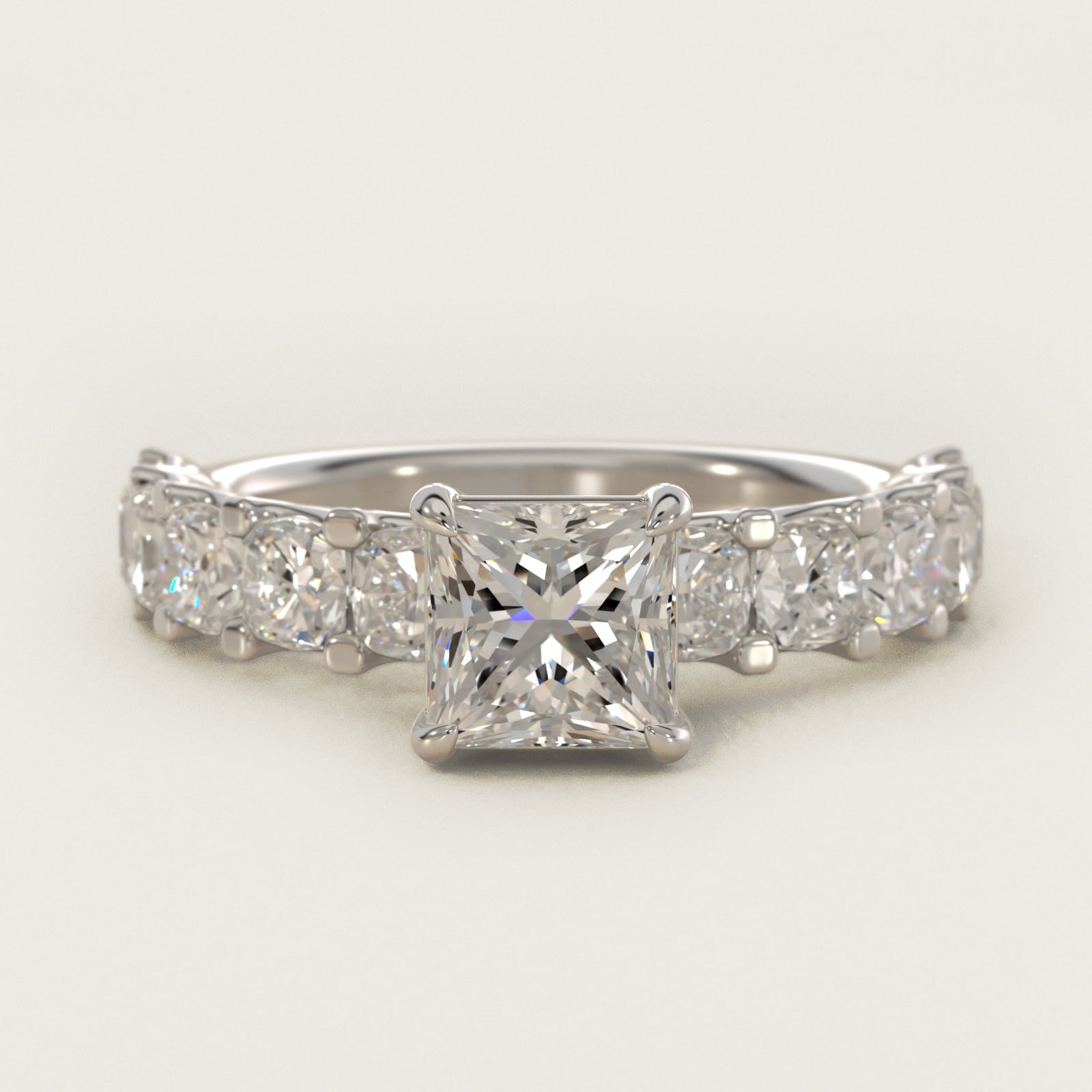 Cushion-Cut Diamond Engagement Ring in 18k White Gold - Princess Center