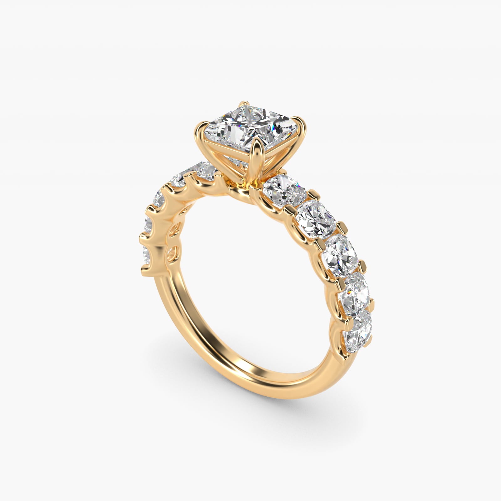 Cushion-Cut Diamond Engagement Ring in 18k Yellow Gold - Princess Center