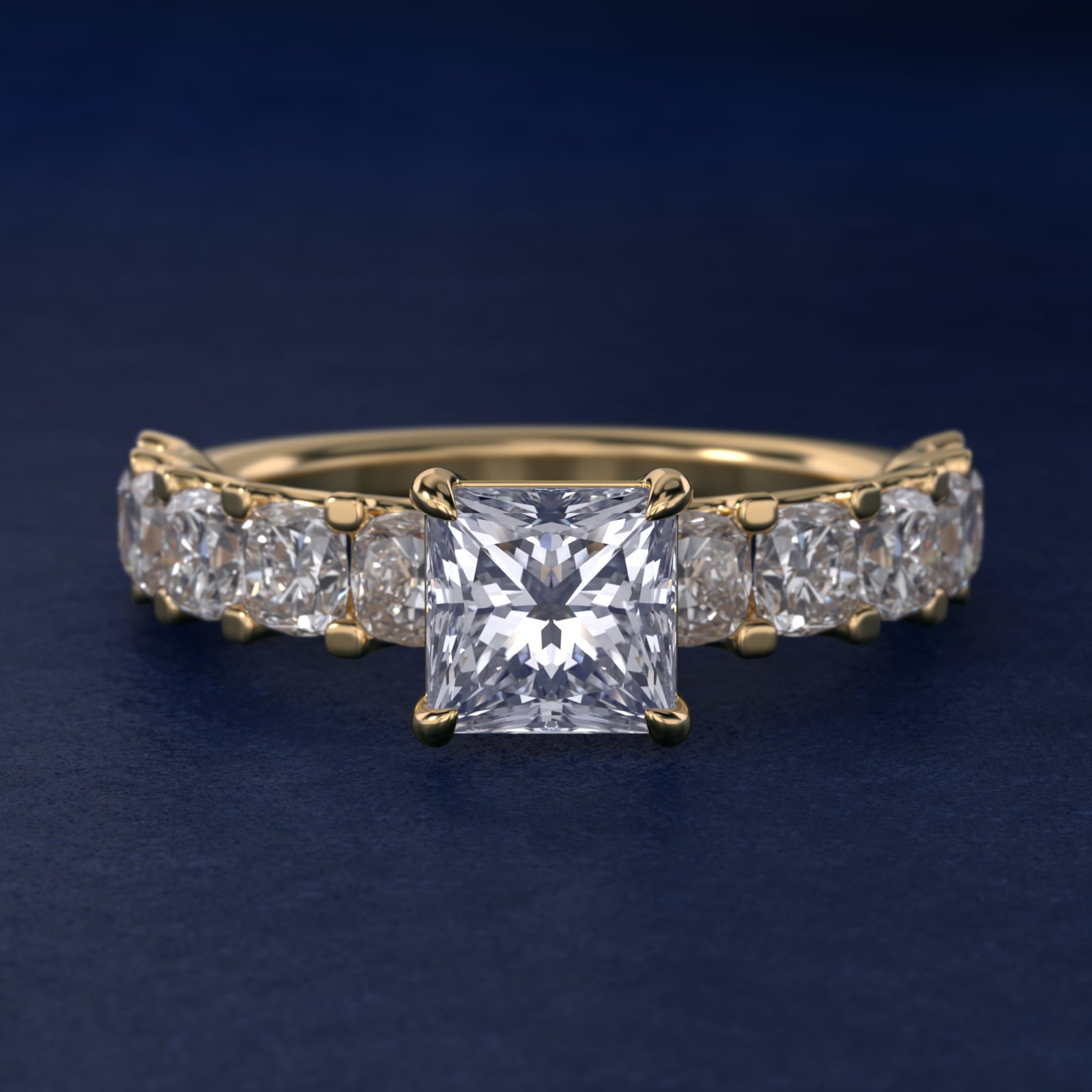 Cushion-Cut Diamond Engagement Ring in 14k Yellow Gold - Princess Center