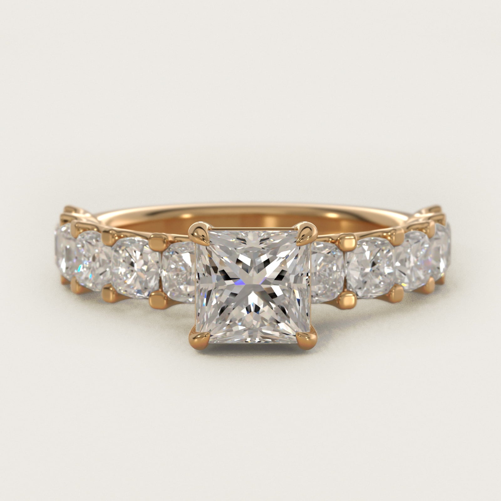 Cushion-Cut Diamond Engagement Ring in 14k Yellow Gold - Princess Center