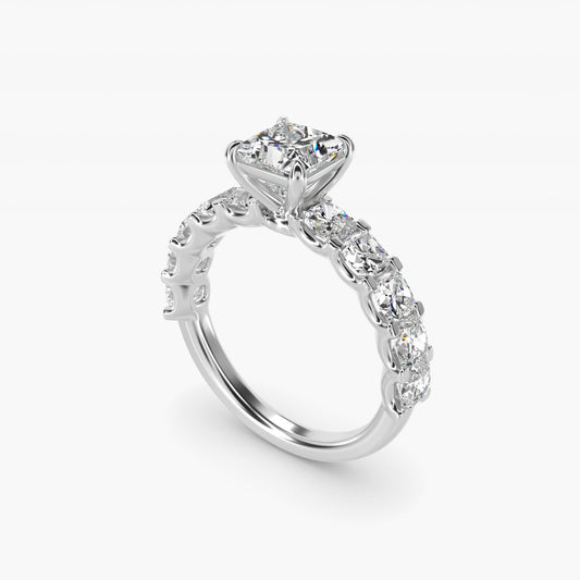 Cushion-Cut Diamond Engagement Ring in Platinum - Princess Center