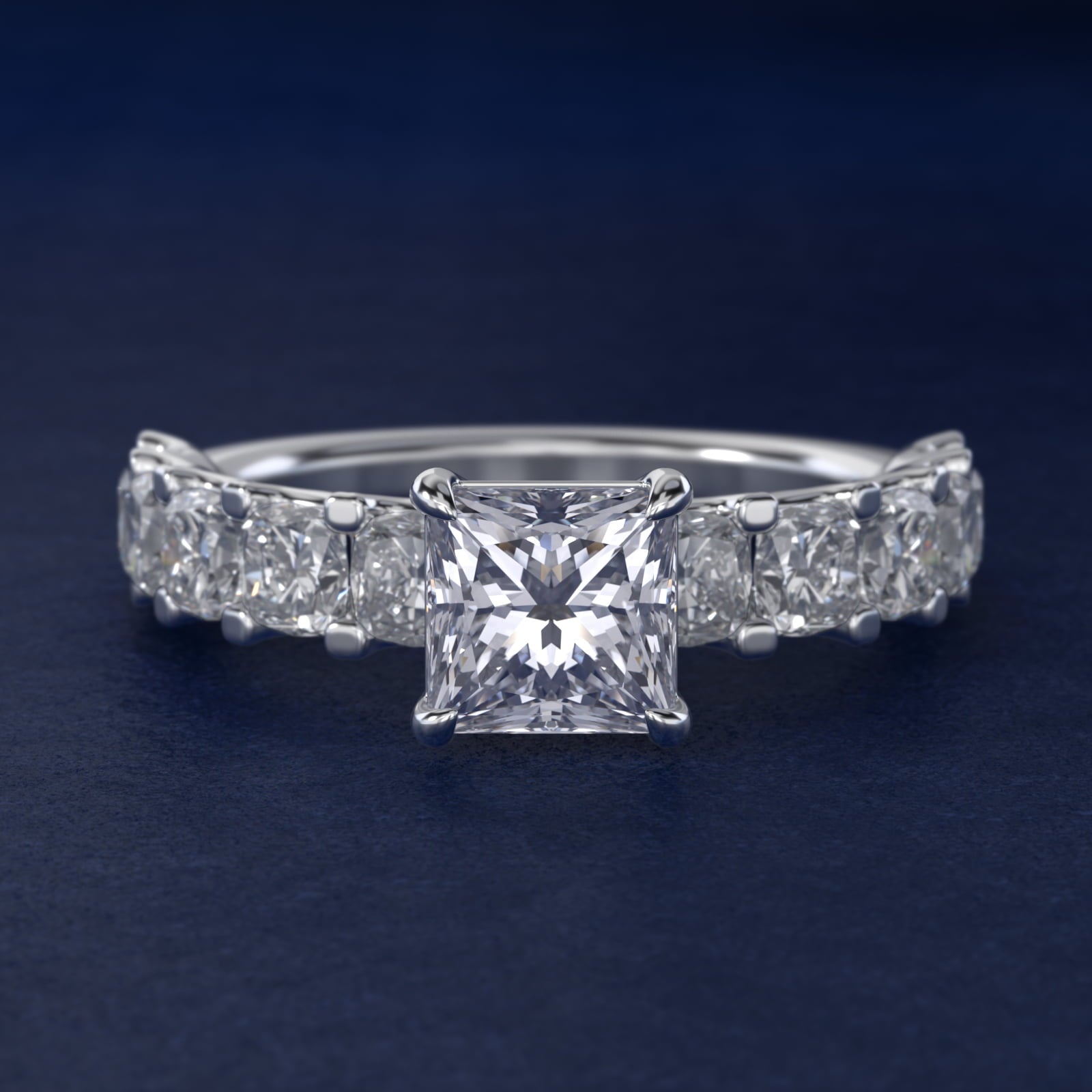 Cushion-Cut Diamond Engagement Ring in Platinum - Princess Center