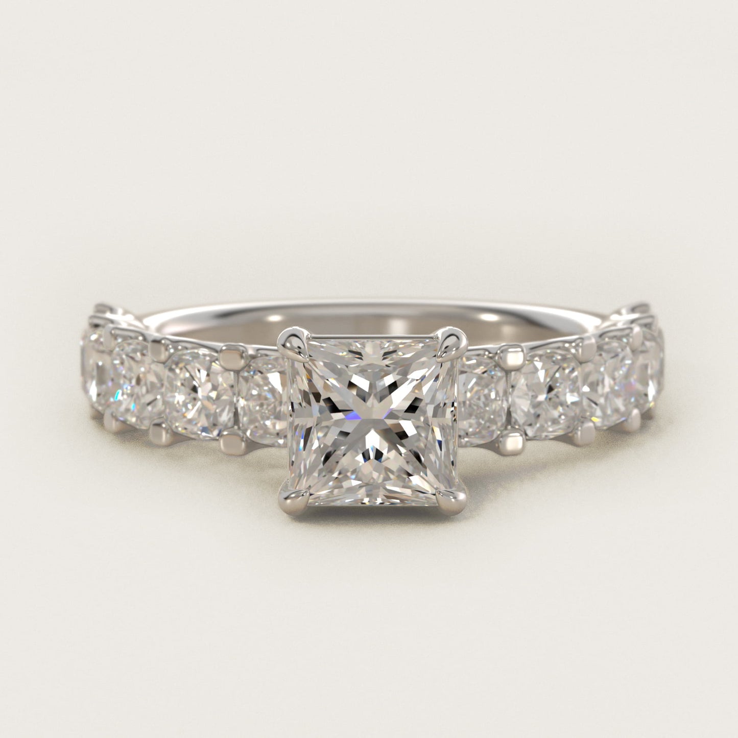 Cushion-Cut Diamond Engagement Ring in Platinum - Princess Center