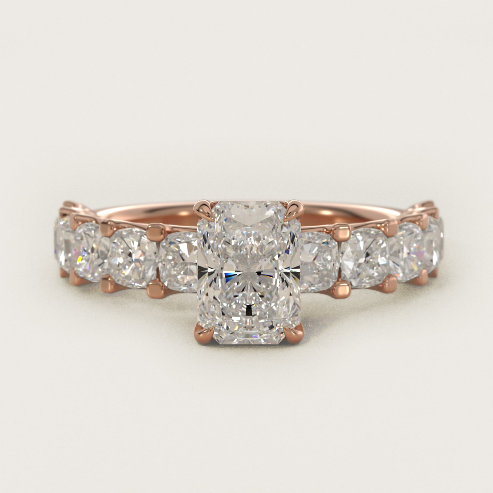 Cushion-Cut Diamond Engagement Ring in 14k Rose Gold - Radiant Center