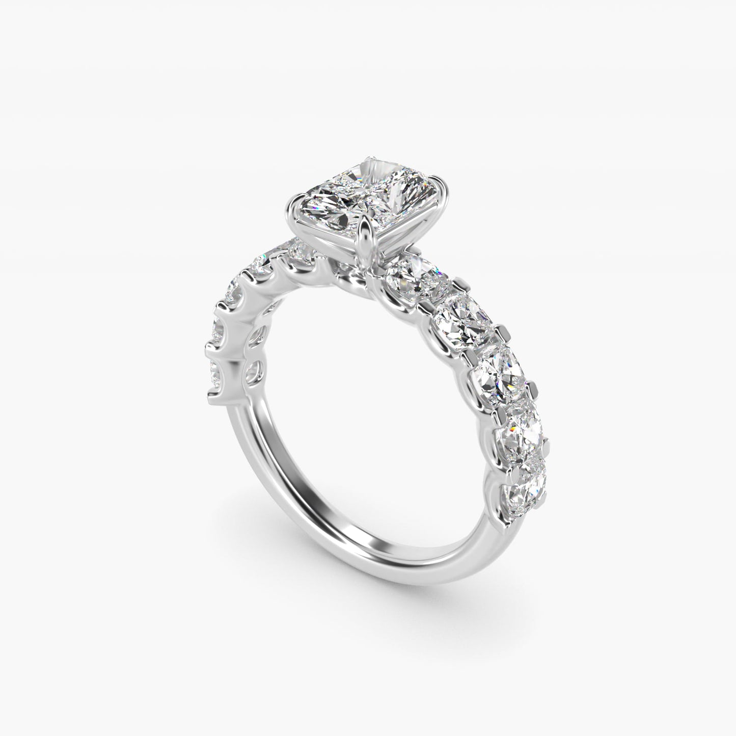 Cushion-Cut Diamond Engagement Ring in Platinum - Radiant Center