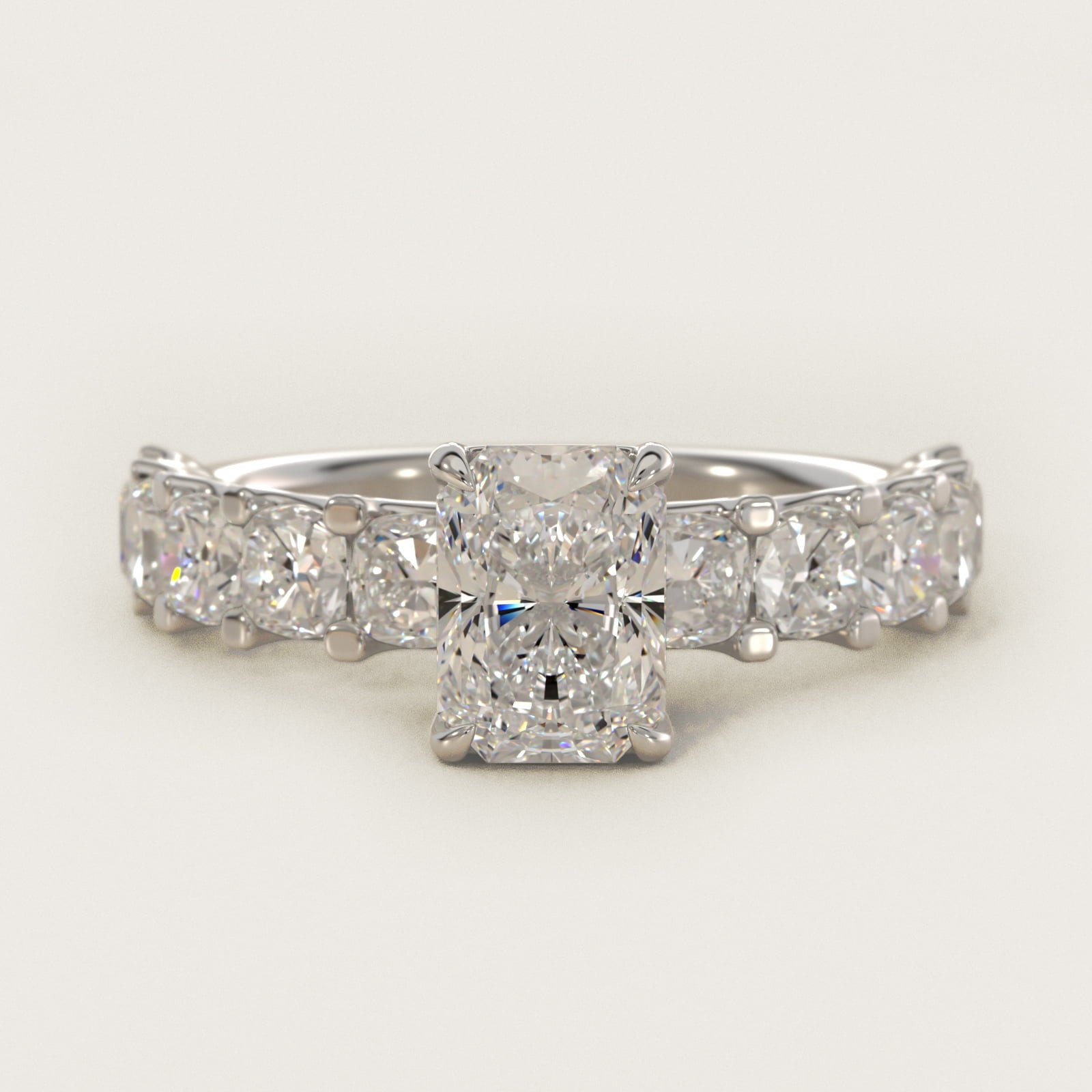 Cushion-Cut Diamond Engagement Ring in Platinum - Radiant Center