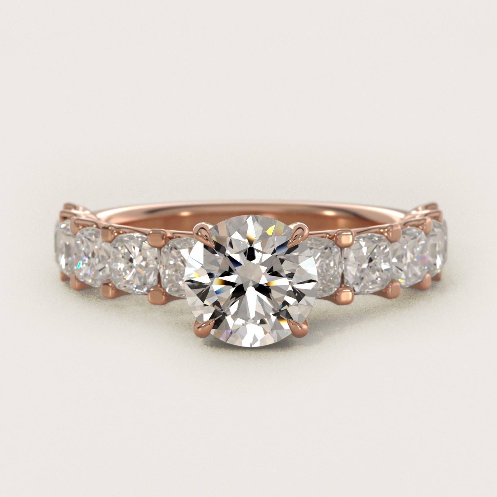 Cushion-Cut Diamond Engagement Ring in 14k Rose Gold - Round Center
