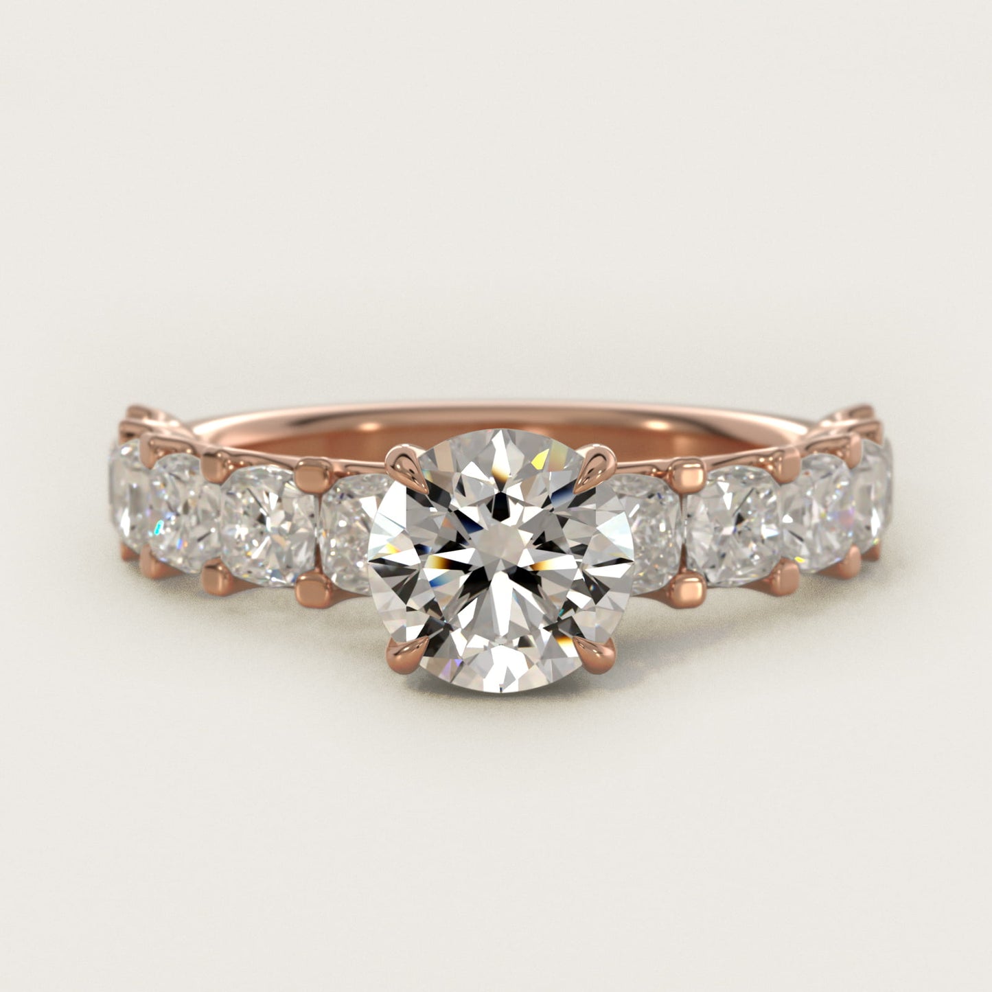 Cushion-Cut Diamond Engagement Ring in 18k Rose Gold - Round Center